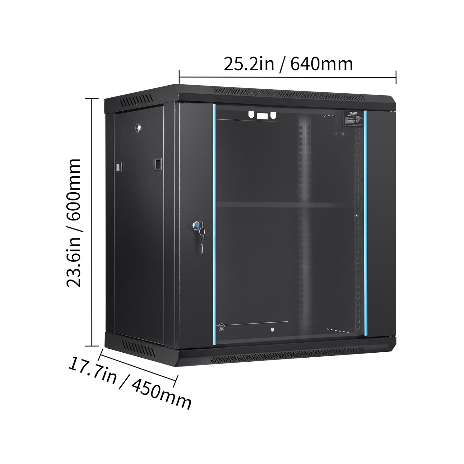 VEVOR 12U Wall-Mounted Server Network Cabinet, 15.5'' Depth, Secure Rack Enclosure, Supports up to 200 lbs, Lockable Glass Door & Sides, Ideal for IT