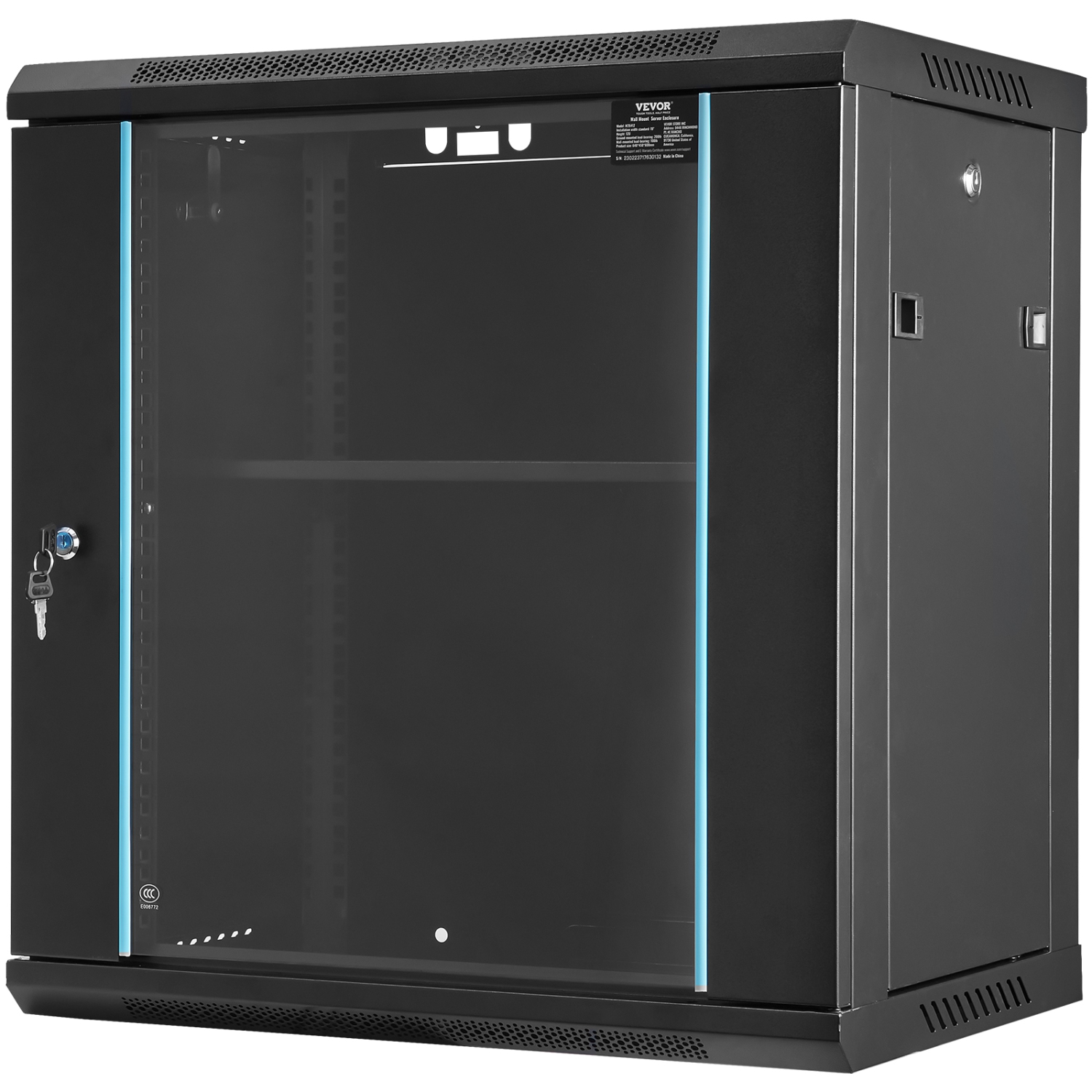 VEVOR 12U Wall-Mounted Server Network Cabinet, 15.5'' Depth, Secure Rack Enclosure, Supports up to 200 lbs, Lockable Glass Door & Sides, Ideal for IT