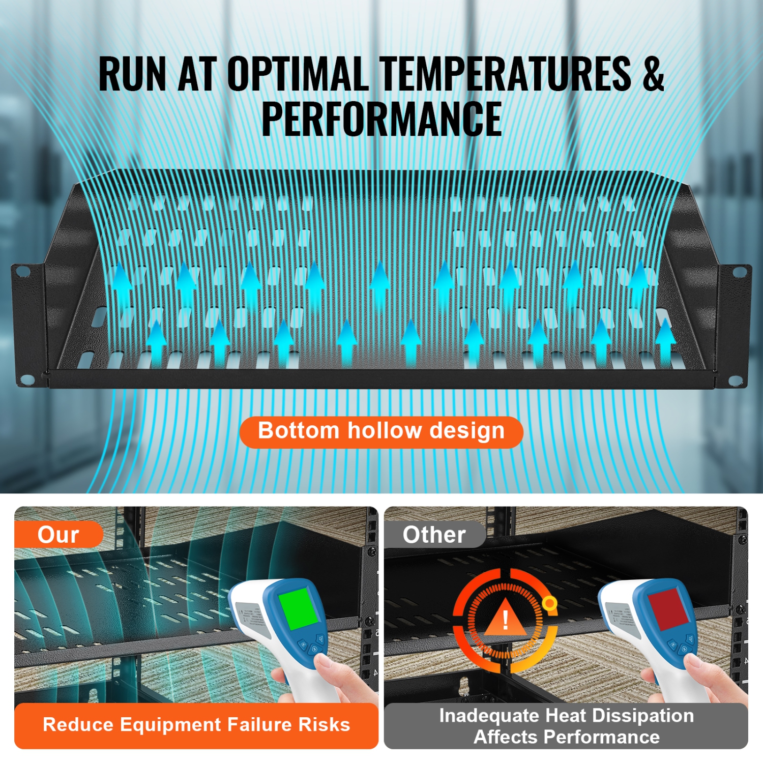 VEVOR 2U Server Rack Shelf, 16" Depth, 50lbs Max Load Capacity Vented Cantilever or Wall Mount Rack Mount Shelf with Tray, Good Air Circulation for