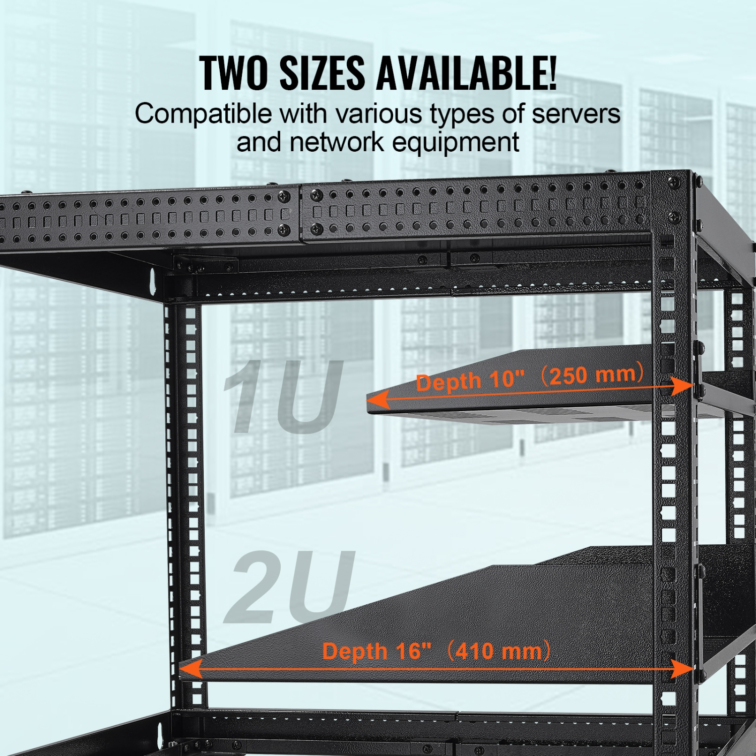 VEVOR 2U Server Rack Shelf, 16" Depth, 50lbs Max Load Capacity Vented Cantilever or Wall Mount Rack Mount Shelf with Tray, Good Air Circulation for