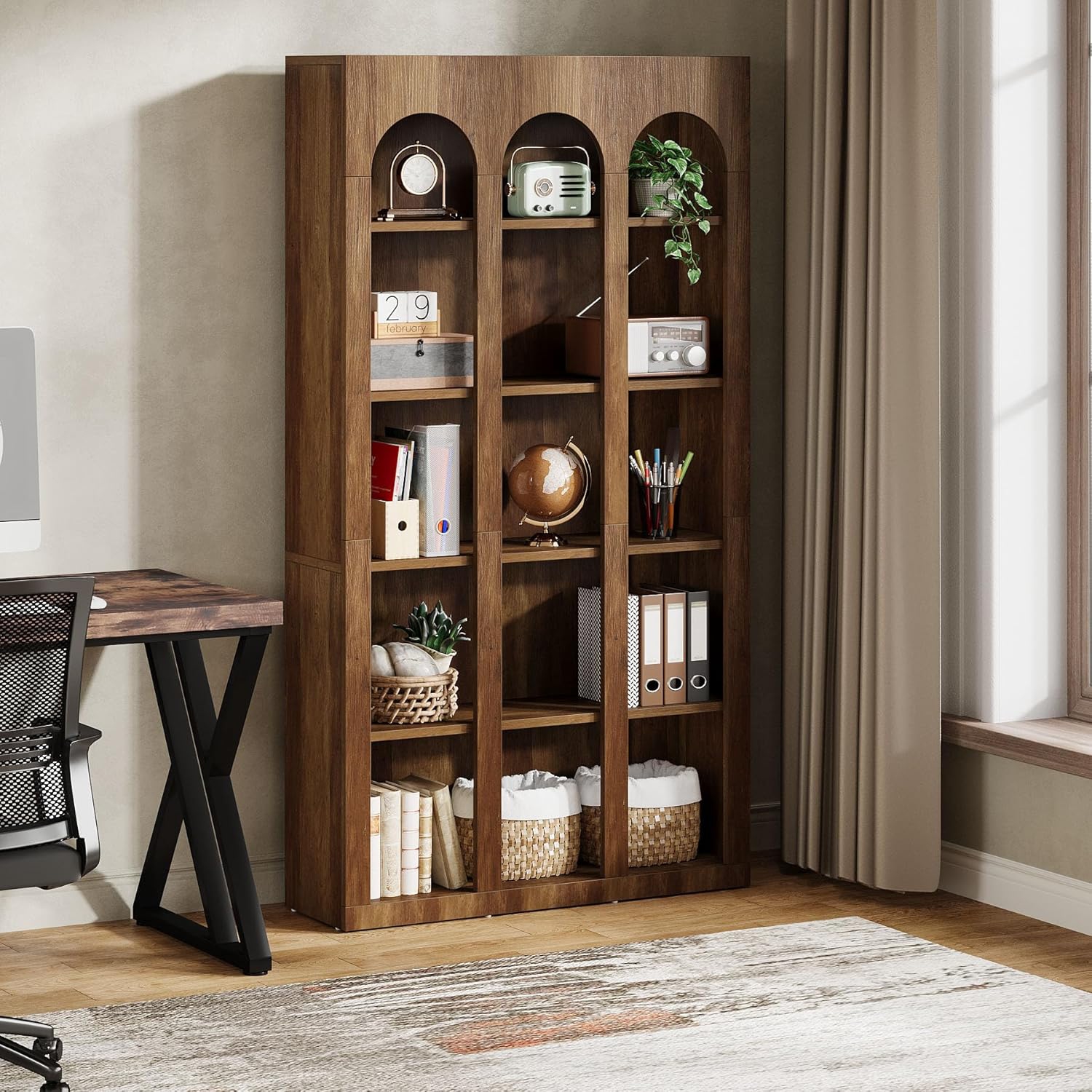 Tribesigns 5-Tier Farmhouse Tall Bookshelf, 70.87-Inch Rustic Wood Bookcase with Open Shelves, Vintage Display Storage Shelving Unit for Home Office,