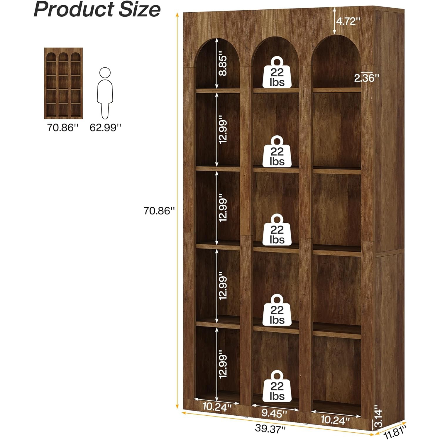 Tribesigns 5-Tier Farmhouse Tall Bookshelf, 70.87-Inch Rustic Wood Bookcase with Open Shelves, Vintage Display Storage Shelving Unit for Home Office,