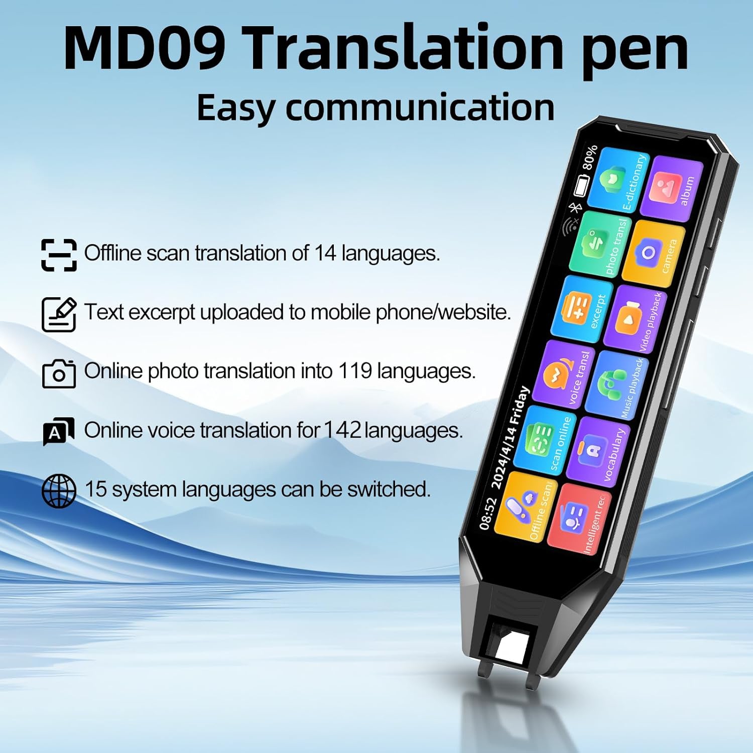 Point reading pen language translation scanning pen 142 languages ​​instant two-way AI translator 4.58-inch screen HD sound quality long battery life