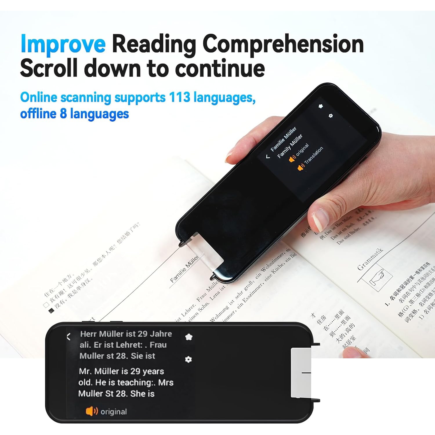 2-in-1 language translation scanning pen, large screen intelligent scanning pen, 113 languages ​​online translation, offline/photo/voice translation