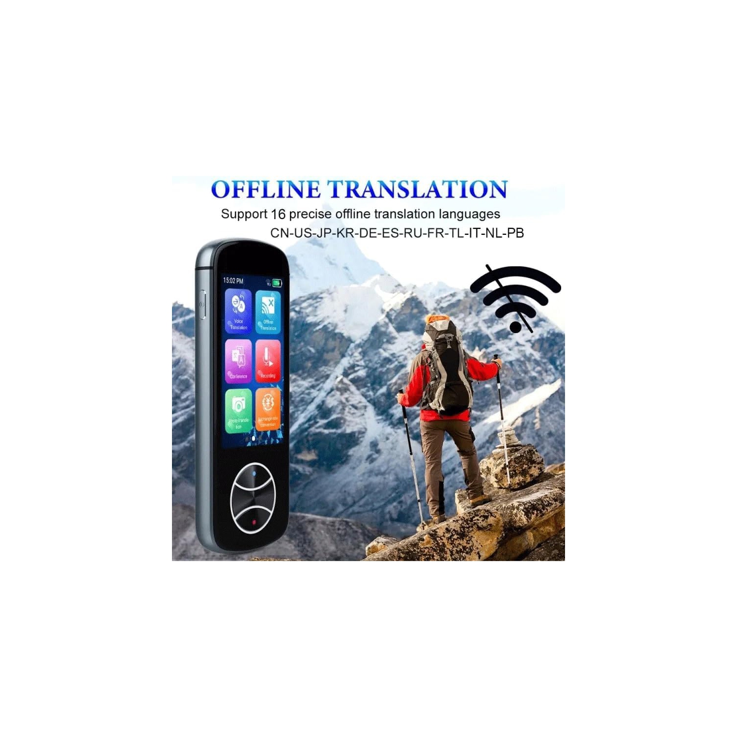 Stylo de traduction portable, gris, pour enregistrement bidirectionnel en temps réel hors ligne et traduction de photos