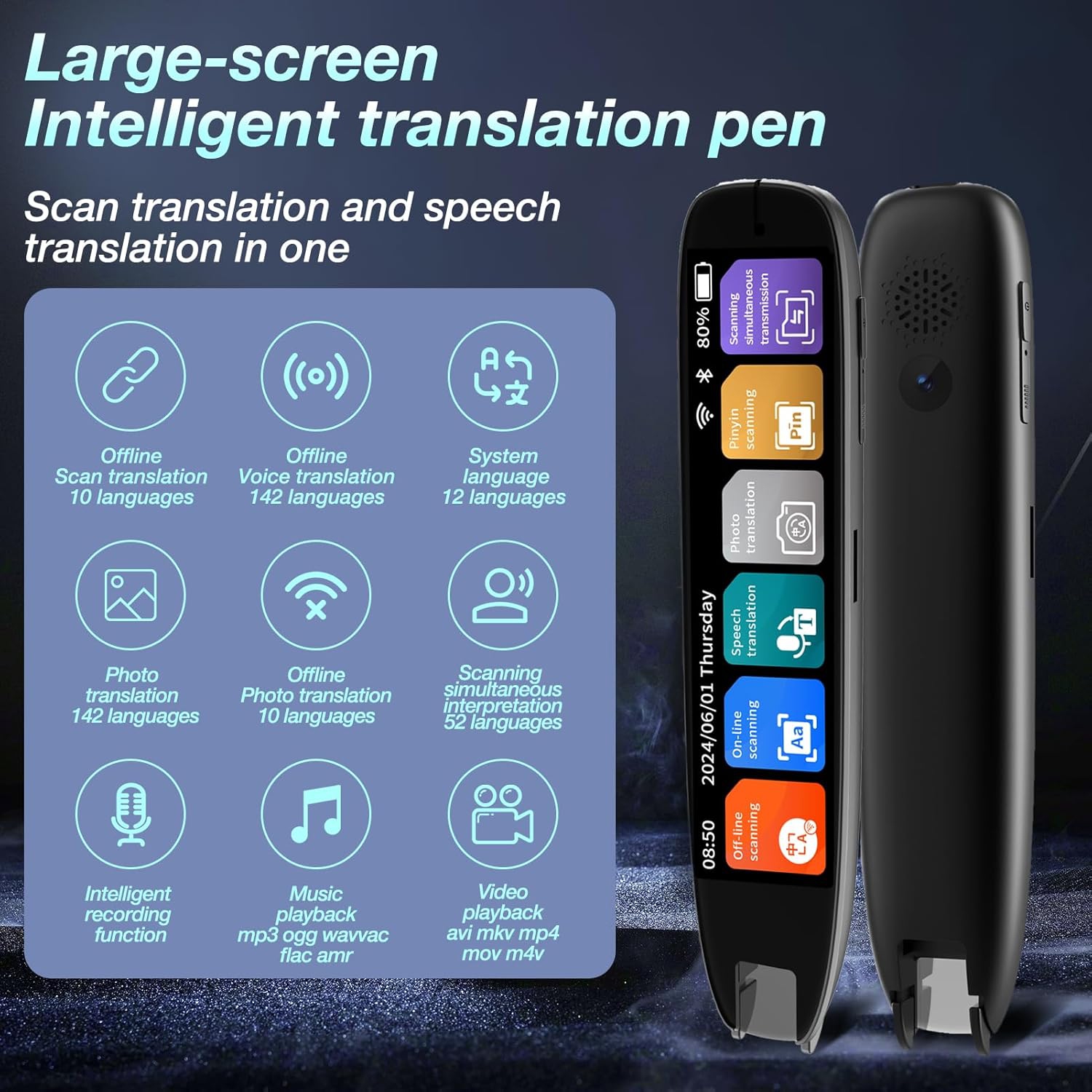 Balayage du stylo traducteur traduction multilingue Traduction hors ligne précise Prend en charge 142 langues ​​Stylo de numérisation traduction hors