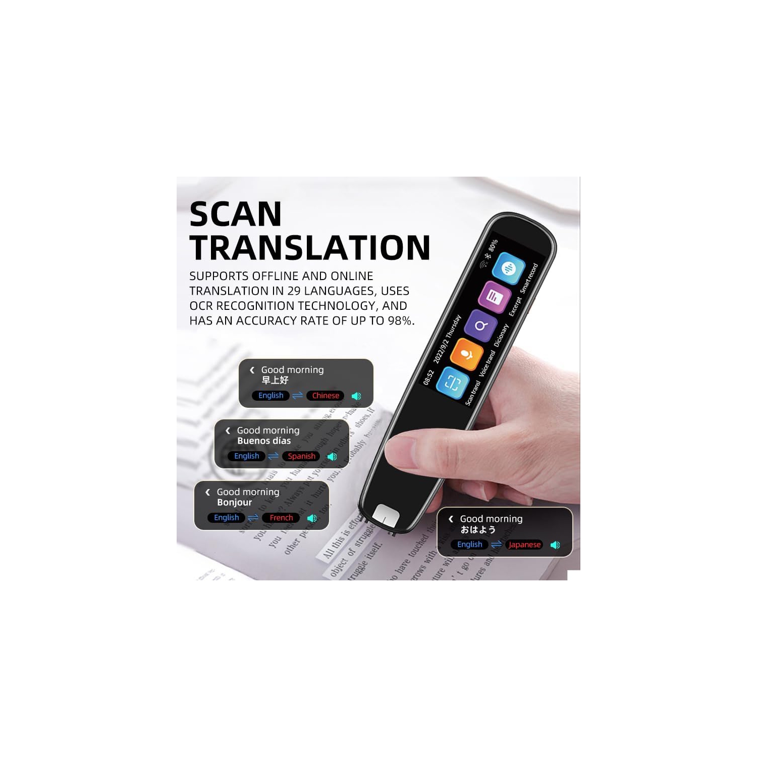 Stylo de lecture à balayage de traduction, stylo de traduction de langues, dispositif de synthèse de texte à parole, adapté aux apprenants de