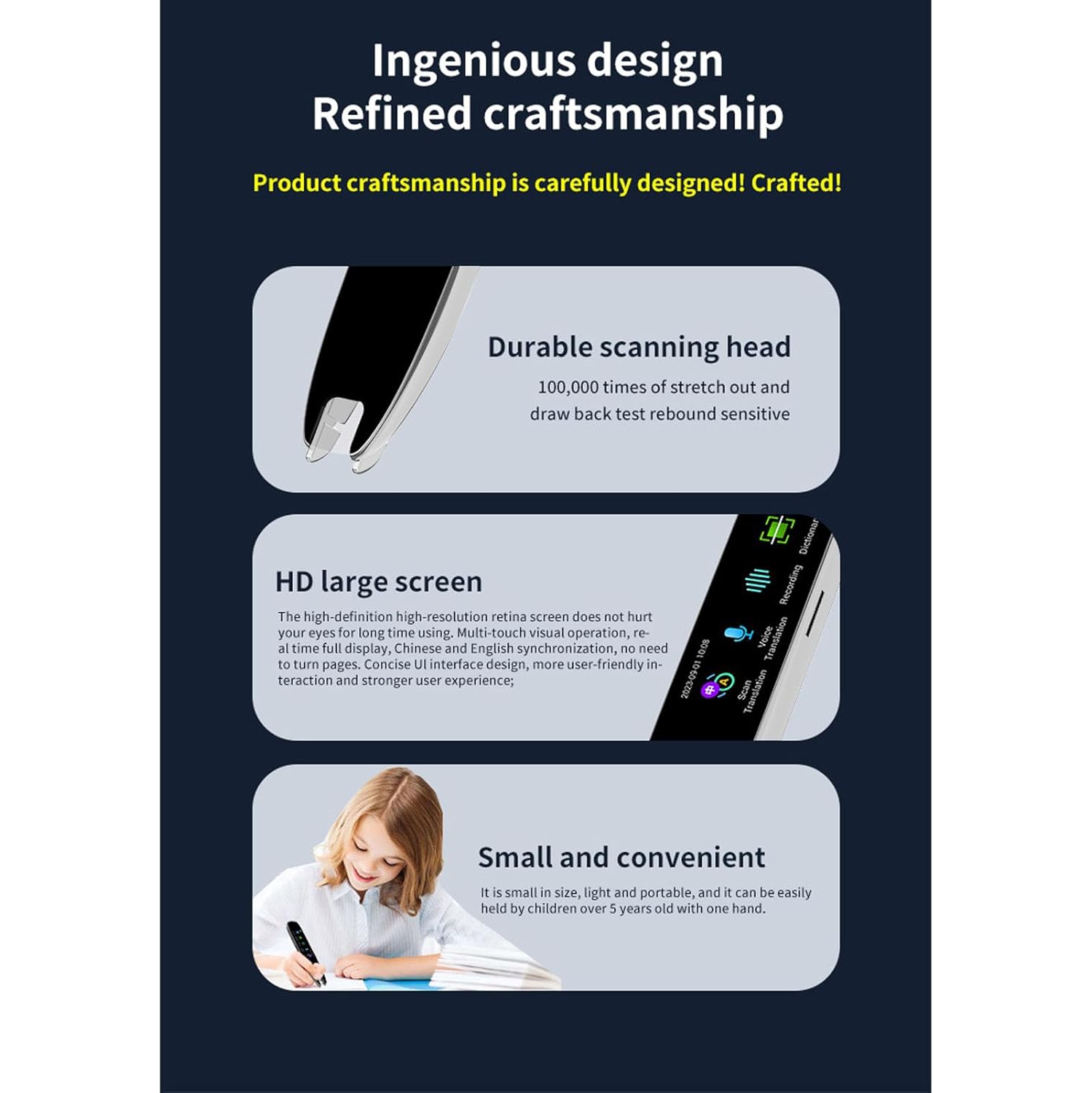 Language electronic translation pen, reading scanning pen, multi-language translation pen suitable for children, adults, learning, travel, business