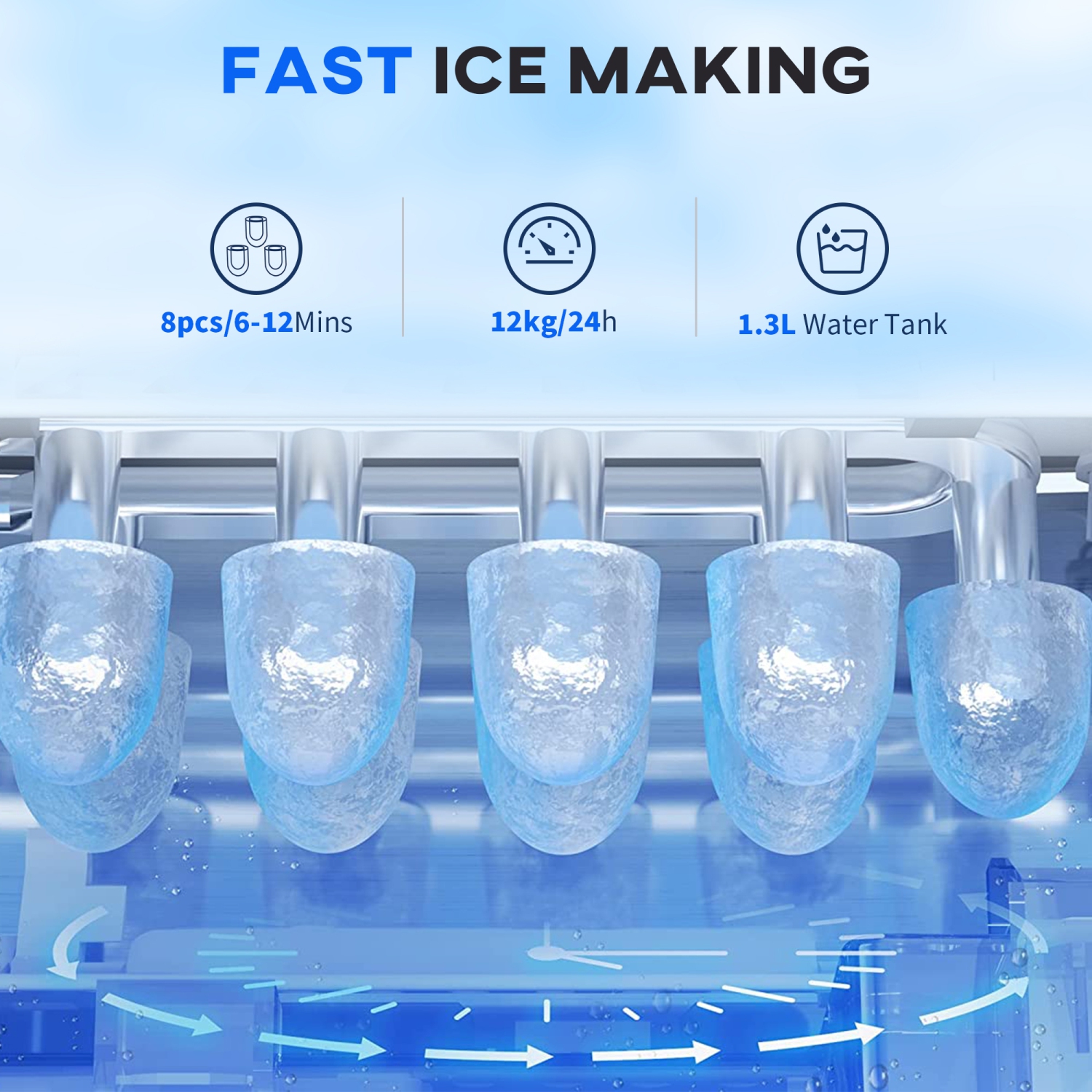 HOMCOM Portable Ice Maker Countertop with Handle, Self Cleaning Ice Maker Machine with Scoop and Basket, 26lbs/24Hrs, 9 Cubes Ready in 6 Mins for