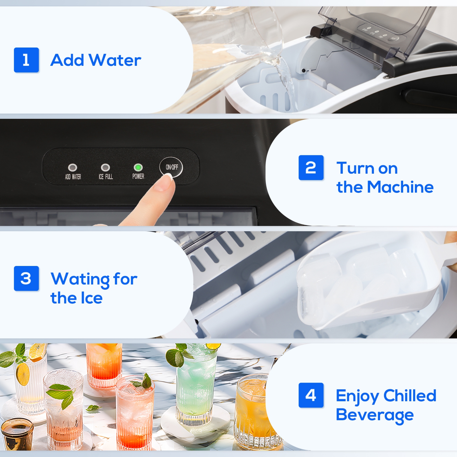 HOMCOM Portable Ice Maker Countertop with Handle, Self Cleaning Ice Maker Machine with Scoop and Basket, 26lbs/24Hrs, 9 Cubes Ready in 6 Mins for