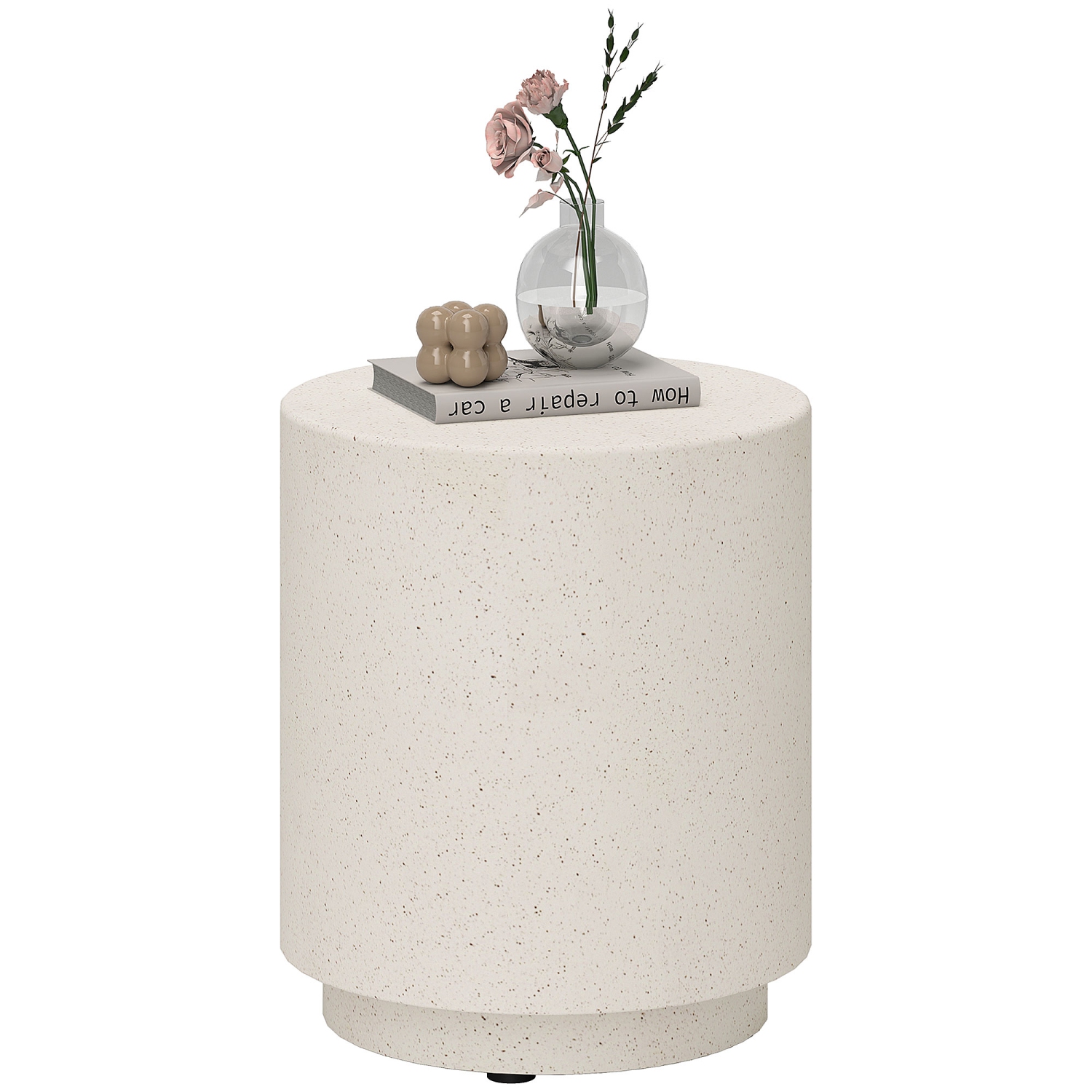 HOMCOM – Table d'appoint au fini béton, table d'appoint légère, table de bout ronde de patio de 17&nbsp;po avec 4 pieds réglables pour l'intérieur et