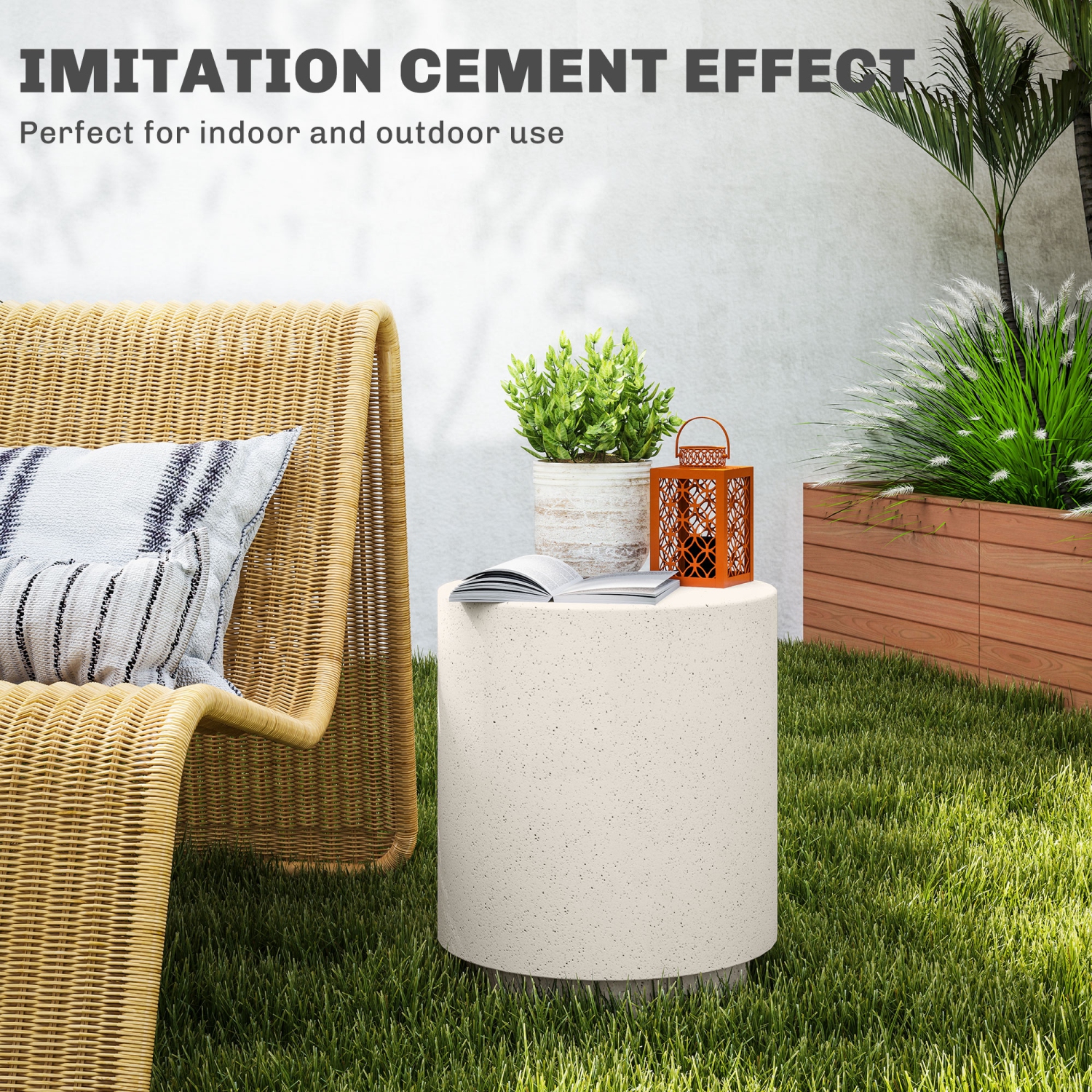 HOMCOM – Table d'appoint au fini béton, table d'appoint légère, table de bout ronde de patio de 17 po avec 4 pieds réglables pour l'intérieur et