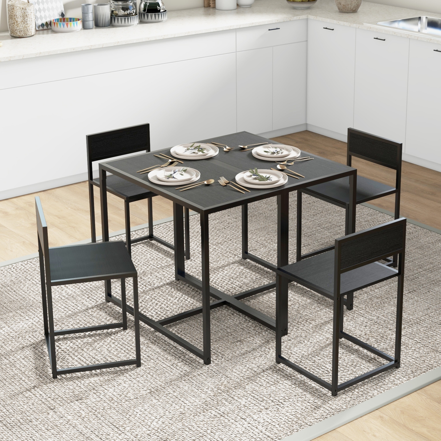 HOMCOM Dining Table Set for 2, Kitchen Table and Chairs for Small Space, Industrial Dining Set for Dining Room, Breakfast Nook, Black