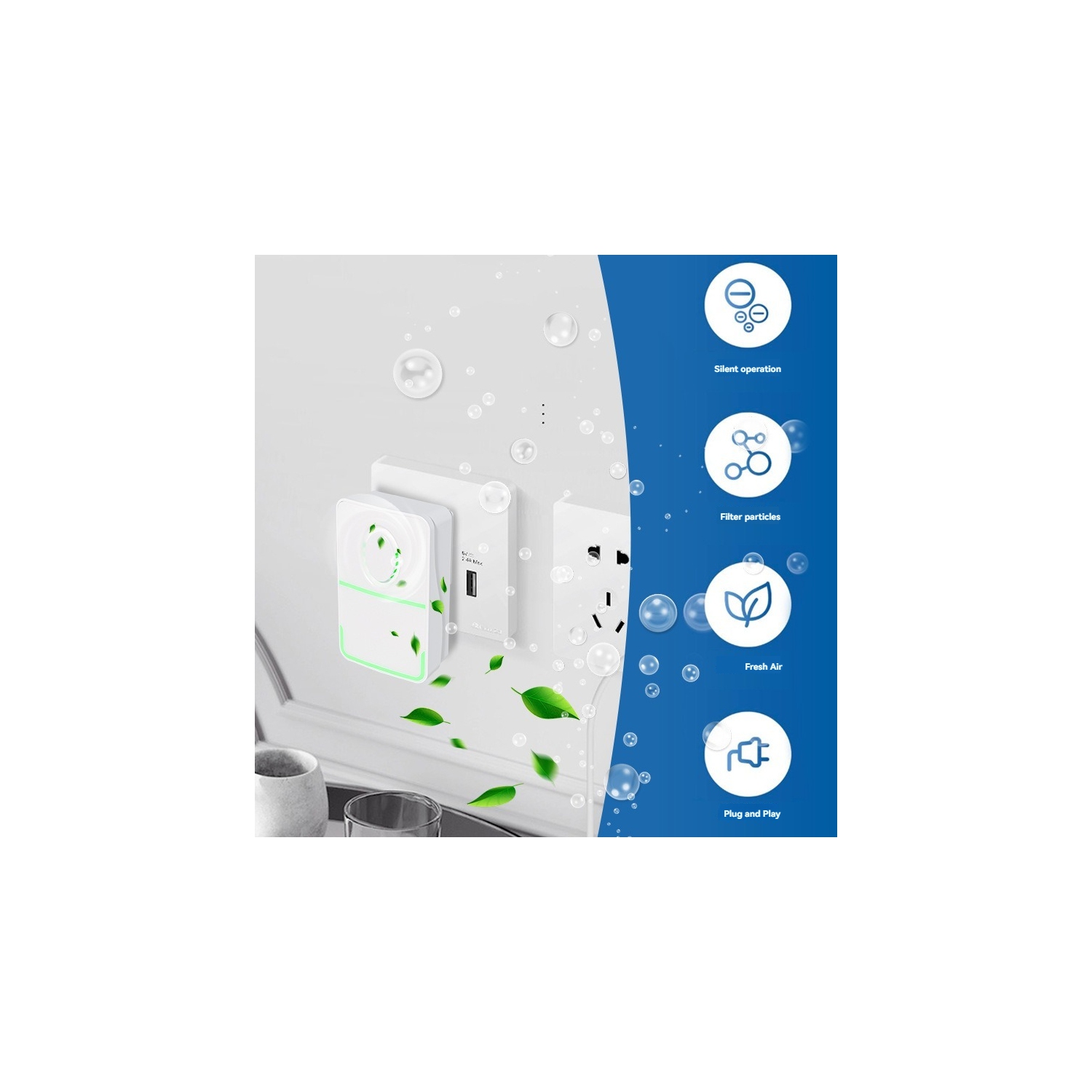 Negative ion air freshener air purifier - eliminates methanol, smoke and pet odors, silent operation Plug-in deodorizer for home and office