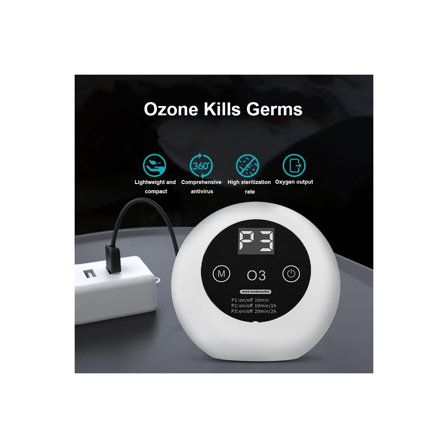 Methanol removal air purifier | 360° all-round deodorization and formaldehyde removal | Digital display | Mini ozone generator for wardrobes, shoe