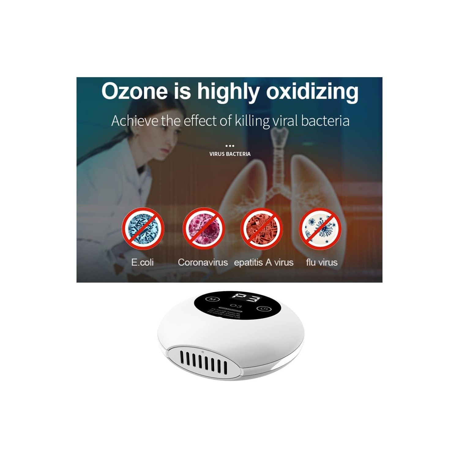 Methanol removal air purifier | 360° all-round deodorization and formaldehyde removal | Digital display | Mini ozone generator for wardrobes, shoe