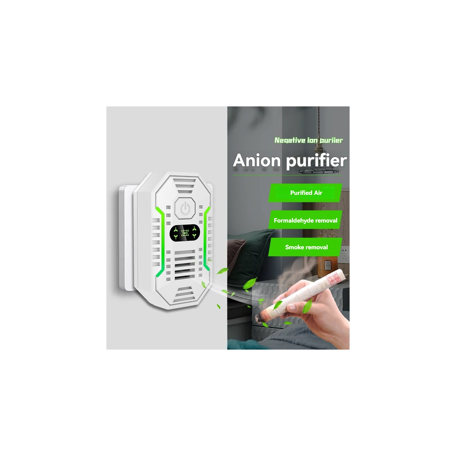Negative ion mini air purifier, remove odor, remove smoke, remove methanol, deodorize, freshen the air purifier for room, kitchen and bathroom