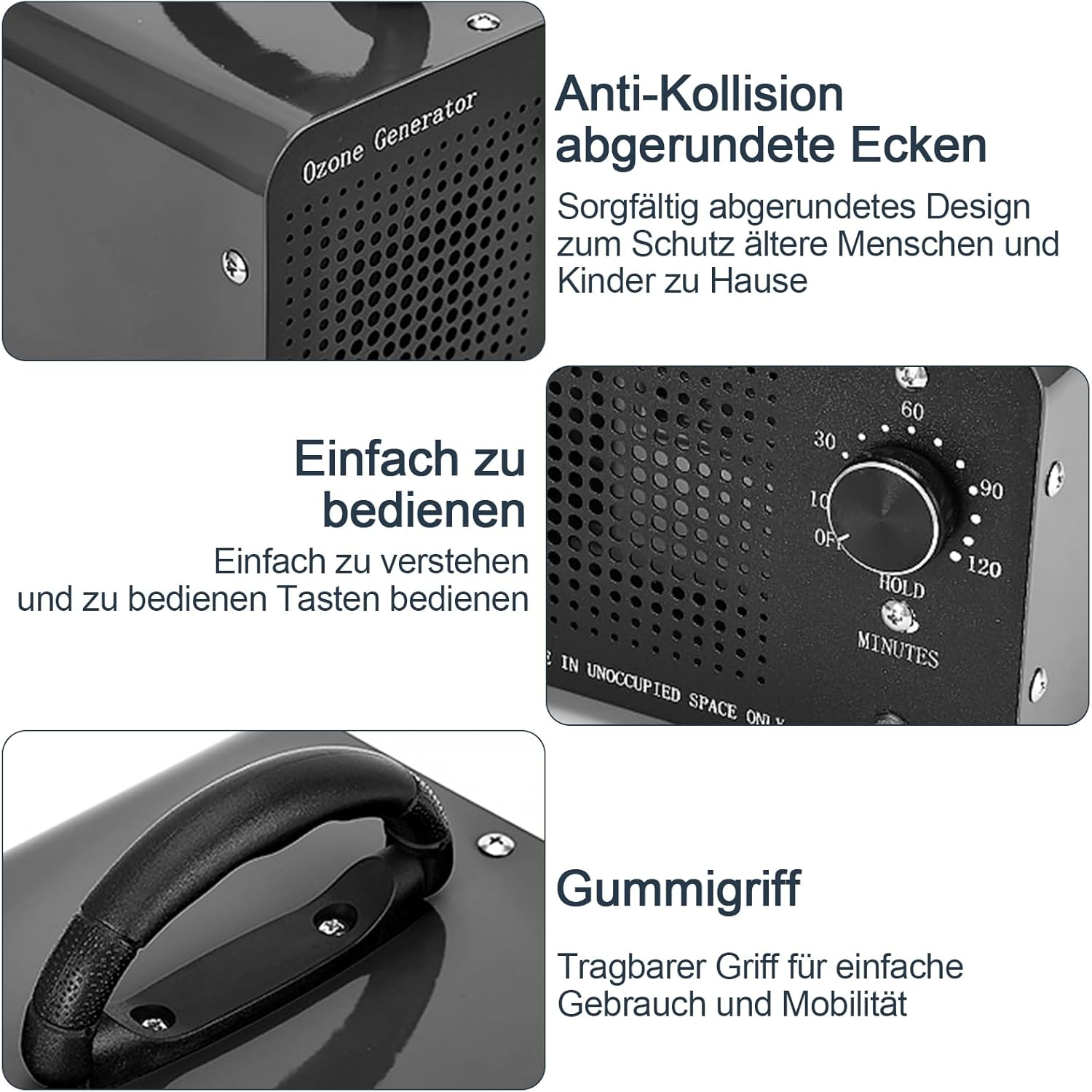 Générateur d'ozone intelligent – Minuterie de 120 minutes, conception durable | Élimination instantanée du formaldéhyde/odeurs et des bactéries