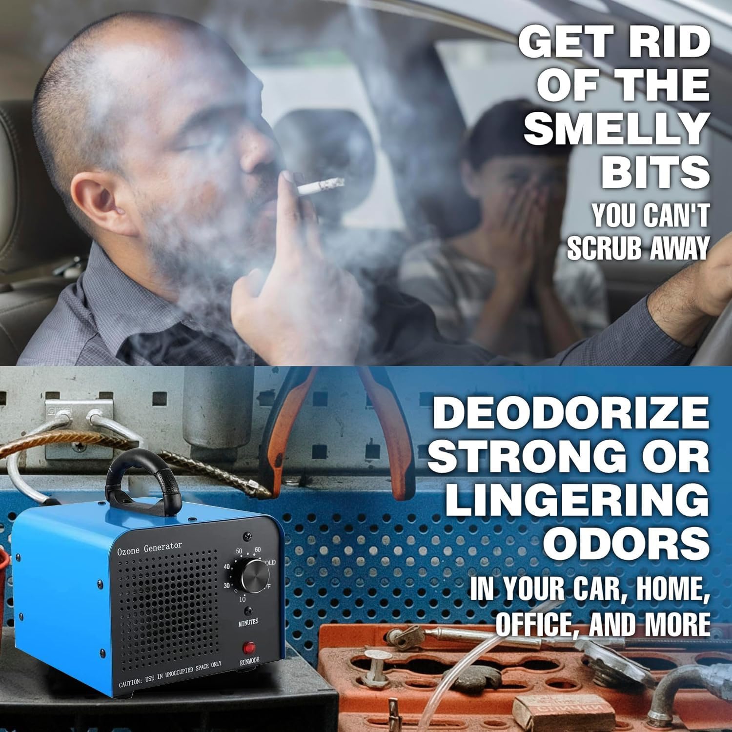 Advanced Ozone Generator – 120-minute timer | Eliminates mold, VOCs and odors | Portable and chemical-free