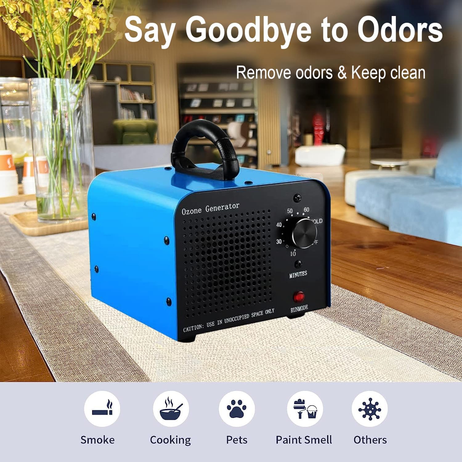 Advanced Ozone Generator – 120-minute timer | Eliminates mold, VOCs and odors | Portable and chemical-free