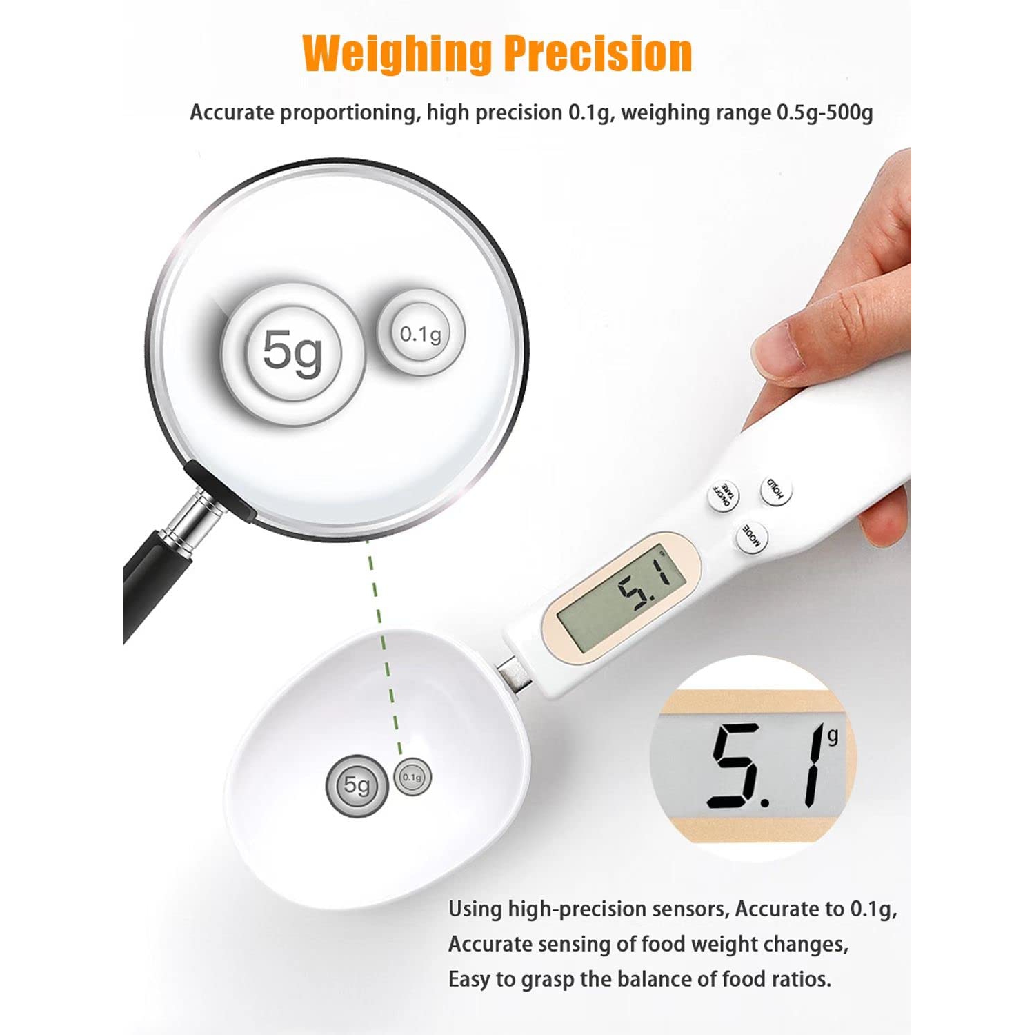 Digital Spoon Scale, Digital Kitchen Scale 500g/0.1g Kitchen Measuring Spoon Food Scale Digital Multi-function, Accurate LCD Display