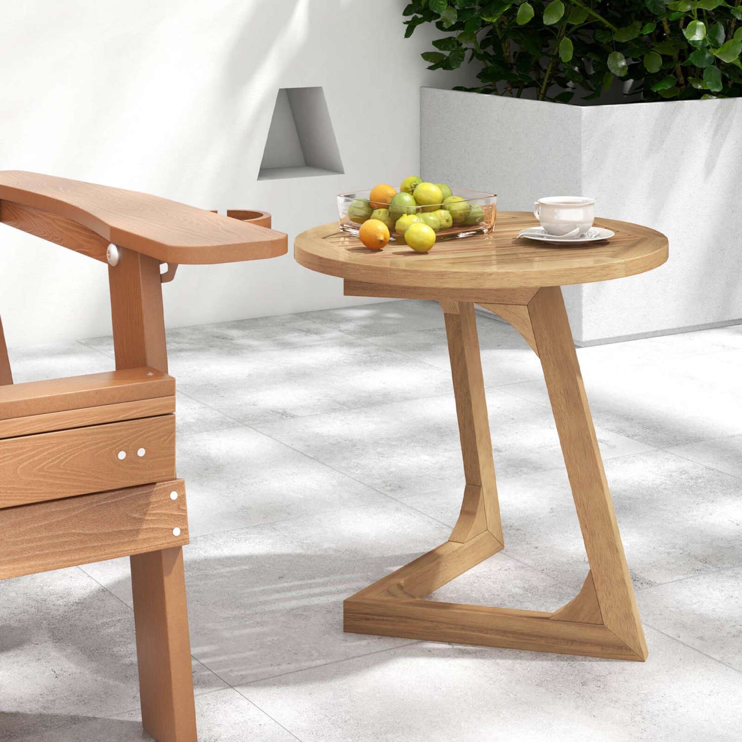 Costway 1/2 PCS Teak Wood Side Table Round Sofa End Table with Slatted Tabletop Nightstand