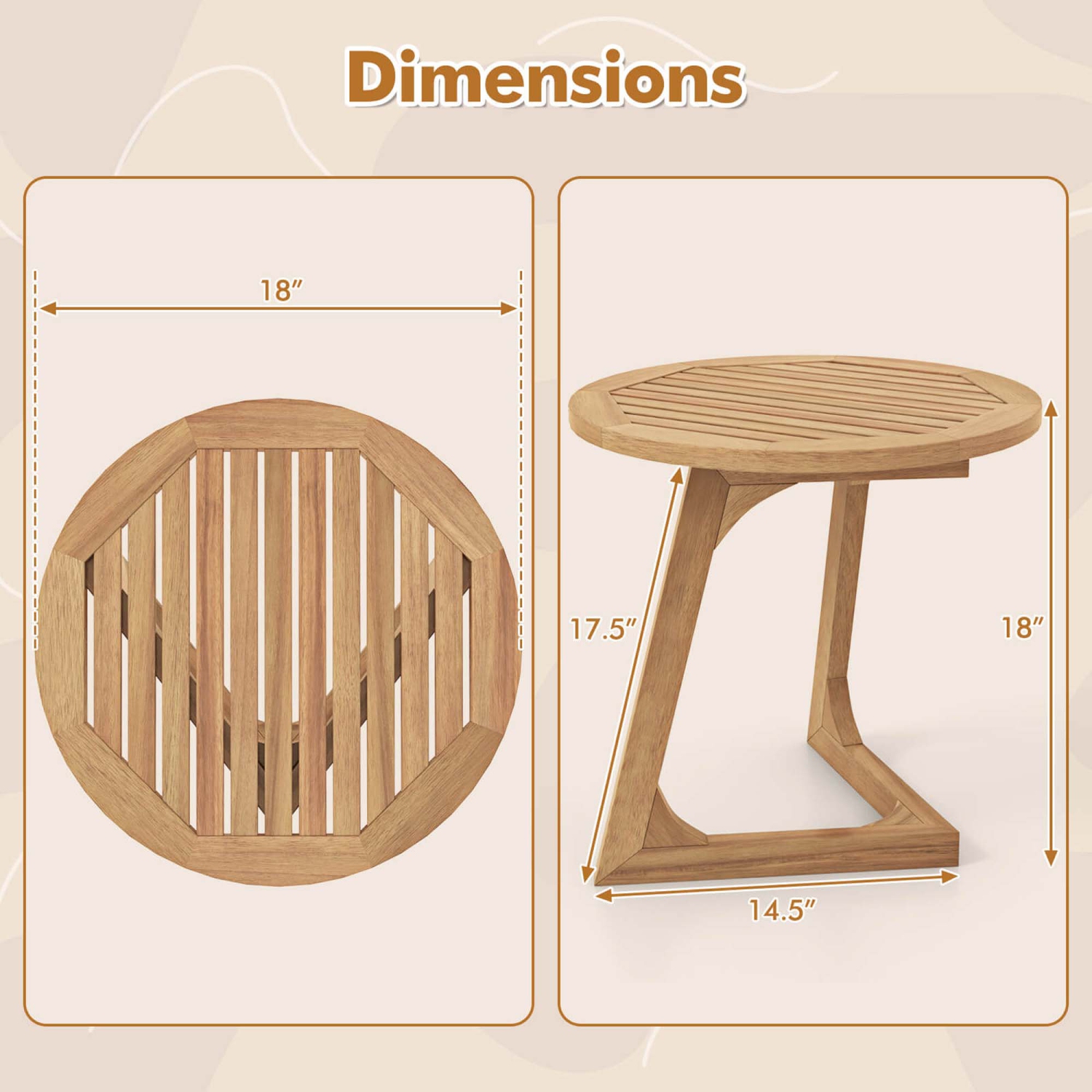 Costway 1/2 PCS Teak Wood Side Table Round Sofa End Table with Slatted Tabletop Nightstand