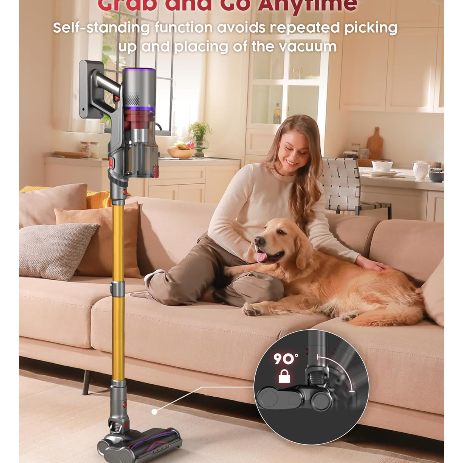 UNINELL HOME Cordless Vacuum Cleaner, 550W 48KPA 65Mins Vacuum Cleaners with LED Screen, Self-Standing Cordless Vacuum, Rechargeable, Anti-Tangle