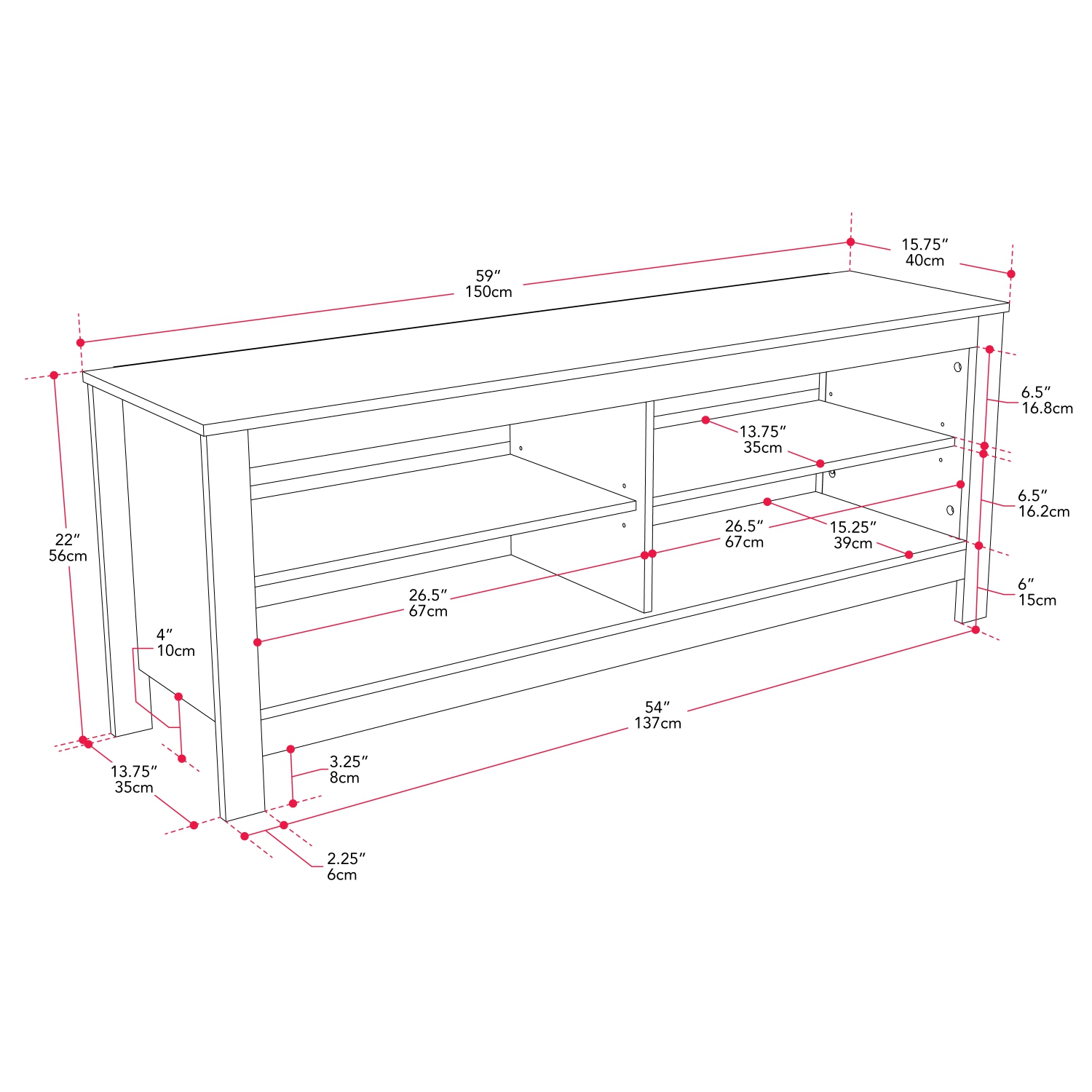 Meuble en bois Norio de Corliving pour téléviseur de 75&nbsp;po et moins avec tablettes de rangement ouvertes, console multimédia moderne pour le
