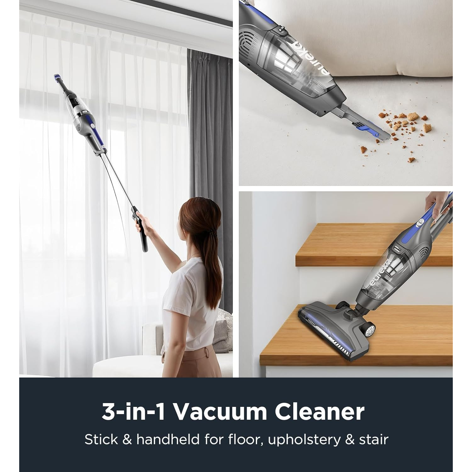 Home Lightweight Corded Stick Vacuum Cleaner, Powerful Suction Convenient Small Vacuum for Hard Floor, 3-in-1 Hand Vacuum, Aqua Blue, NES100