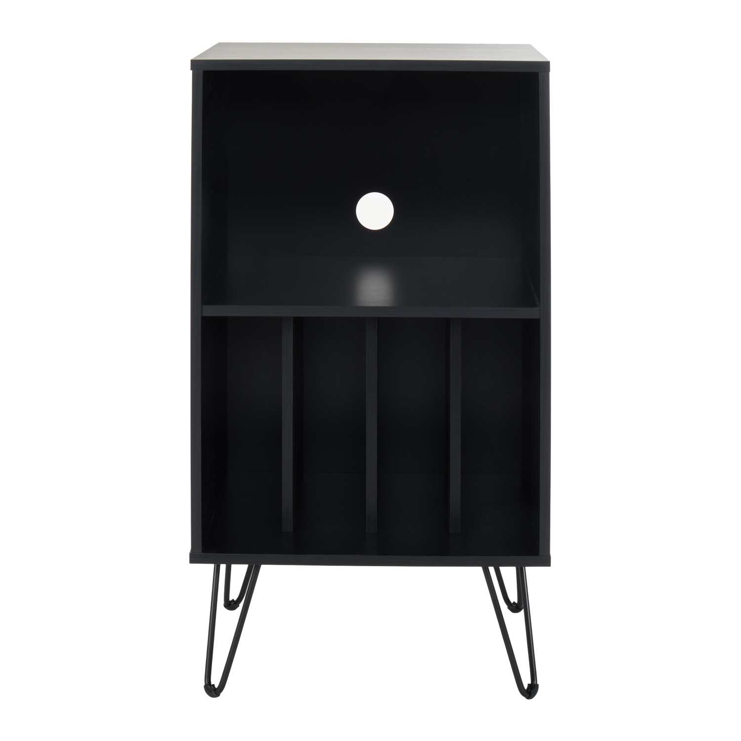 Meuble multimédia en bois d'ingénierie Vintora avec tourne-disque et tablettes ouvertes de CorLiving