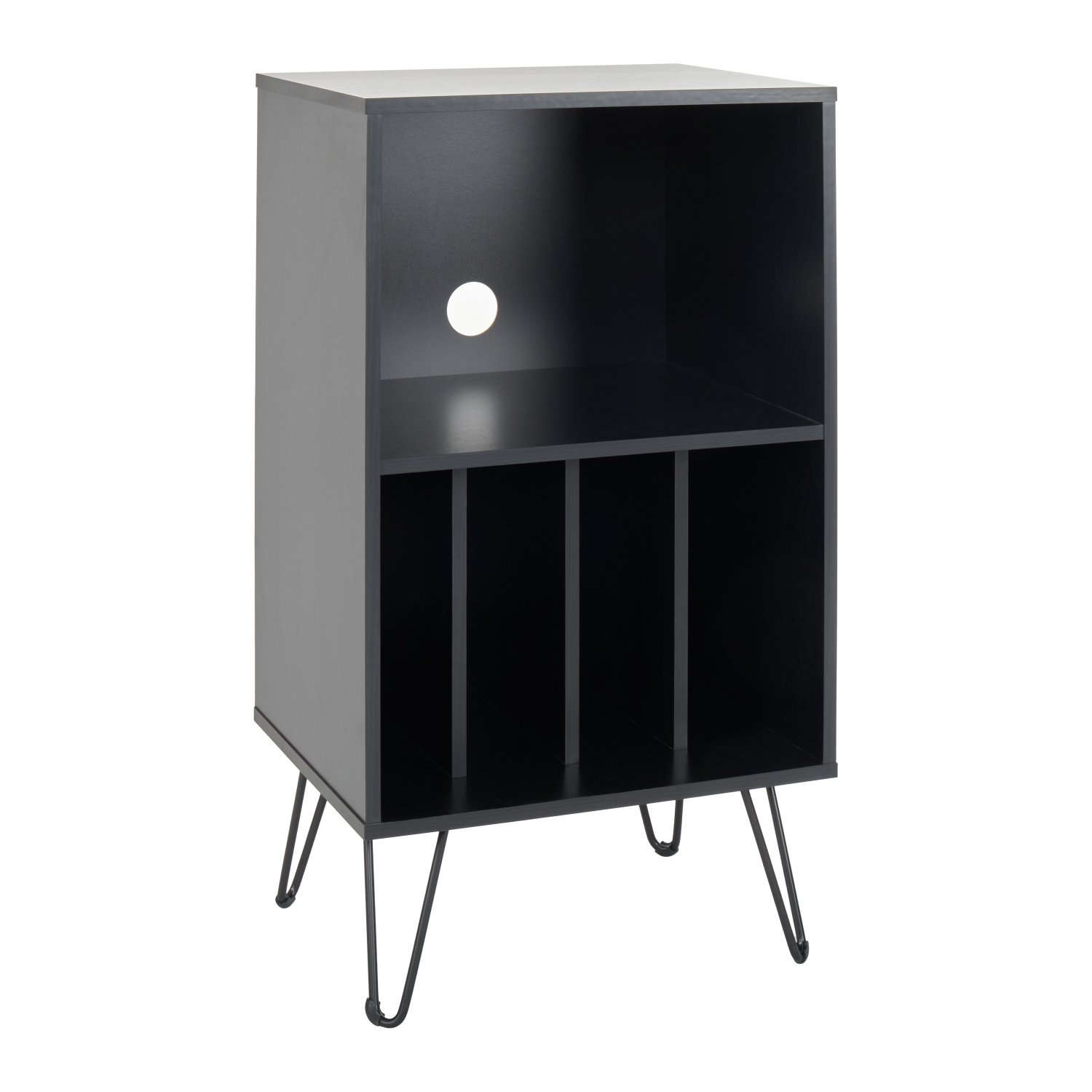 Meuble multimédia en bois d'ingénierie Vintora avec tourne-disque et tablettes ouvertes de CorLiving