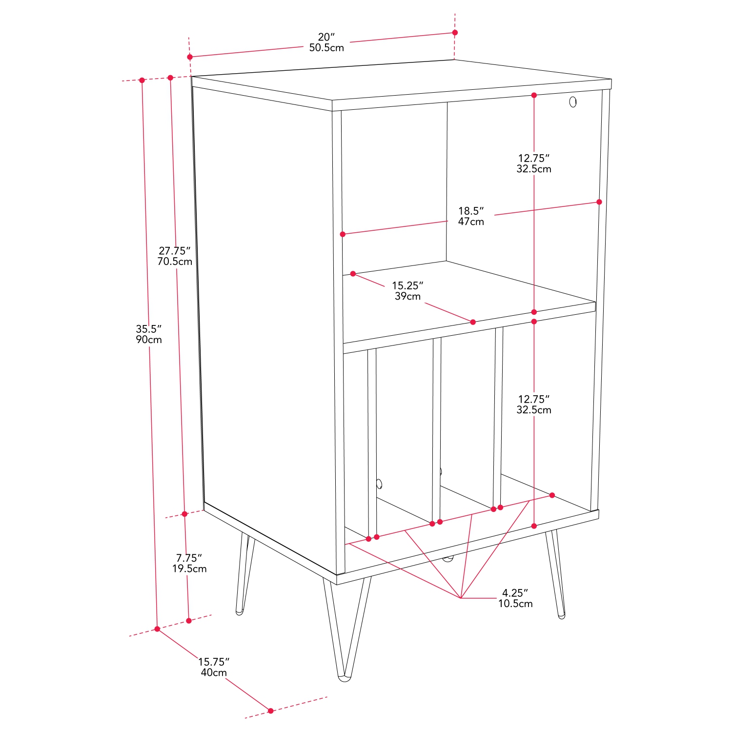 Meuble multimédia en bois d'ingénierie Vintora avec tourne-disque et tablettes ouvertes de CorLiving