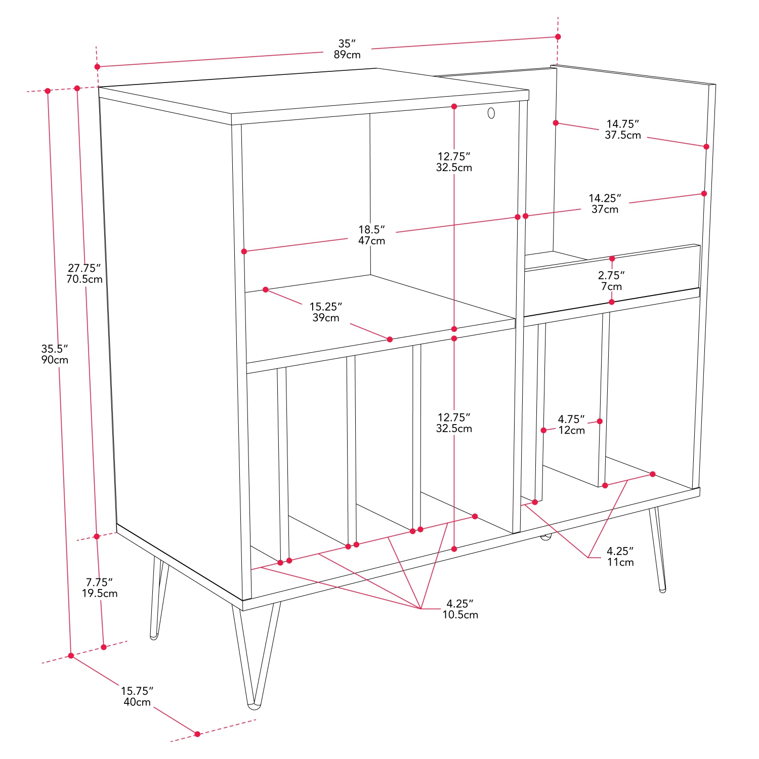 Grand tourne-disque en bois d'ingénierie Vintora de CorLiving avec tablettes ouvertes