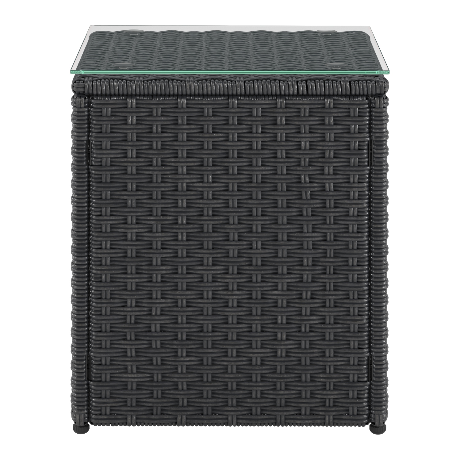 Table d'appoint carrée en osier de résine gris Solterra de CorLiving avec dessus en verre