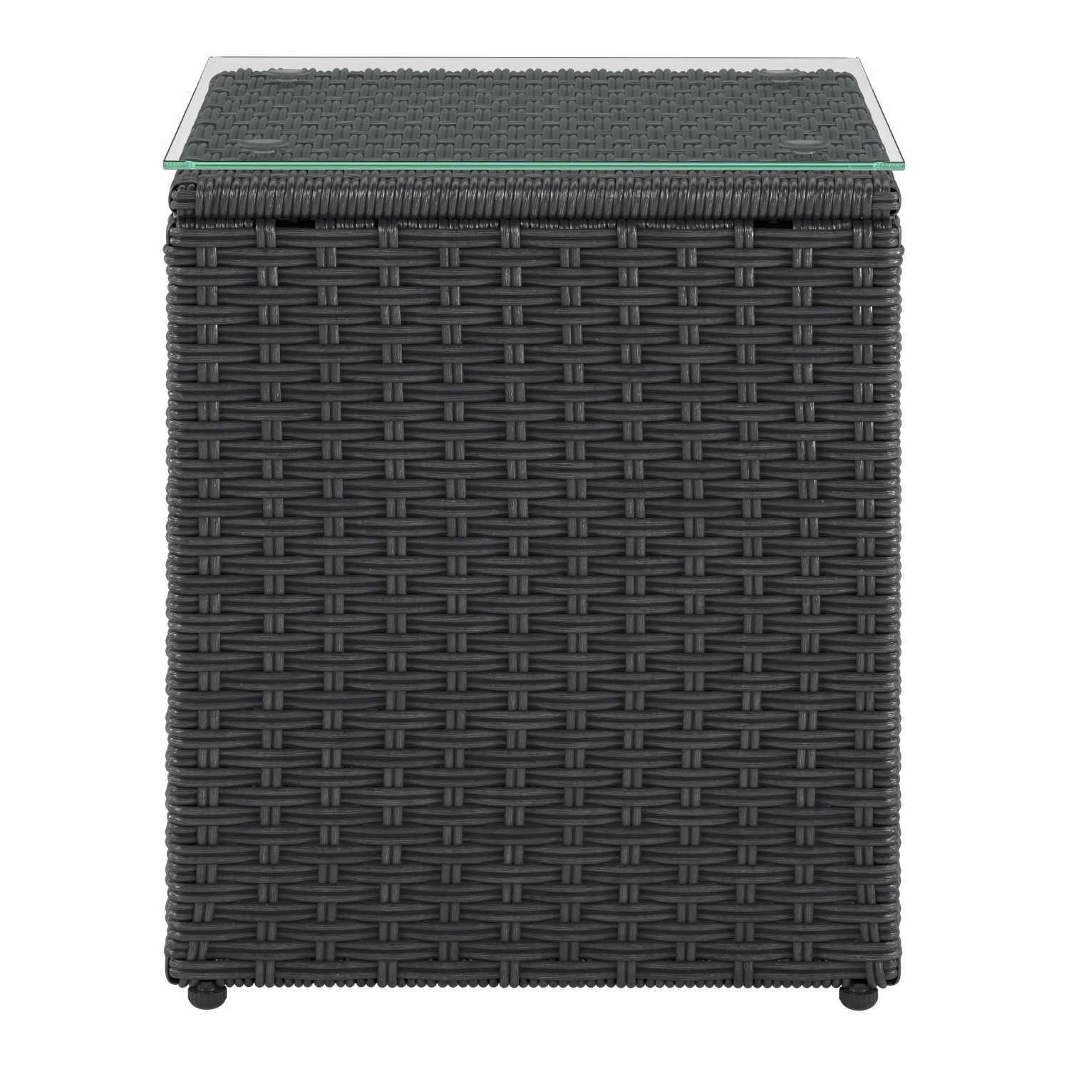 Table d'appoint carrée en osier de résine gris Solterra de CorLiving avec dessus en verre