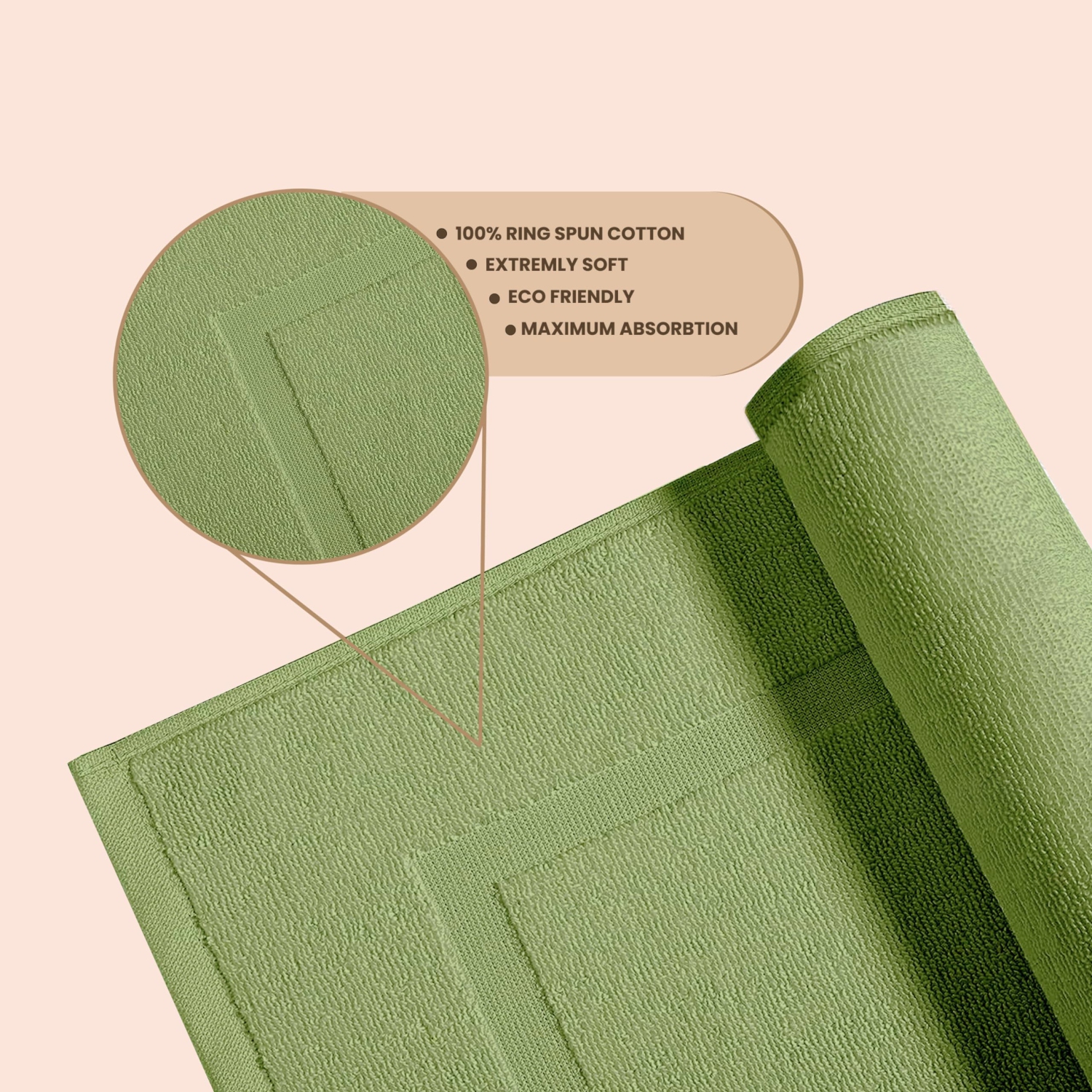 Tapis de bain Yukon en lin canadien, paq. 2, 20 x 34 po, lavable, doux, séchage rapide, cadre photo, vert sauge