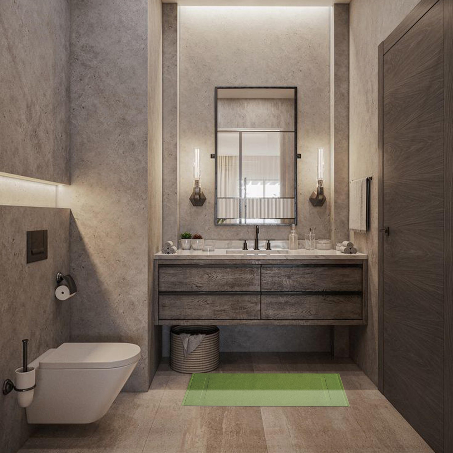 Tapis de bain Yukon en lin canadien, paq. 2, 20 x 34 po, lavable, doux, séchage rapide, cadre photo, vert sauge