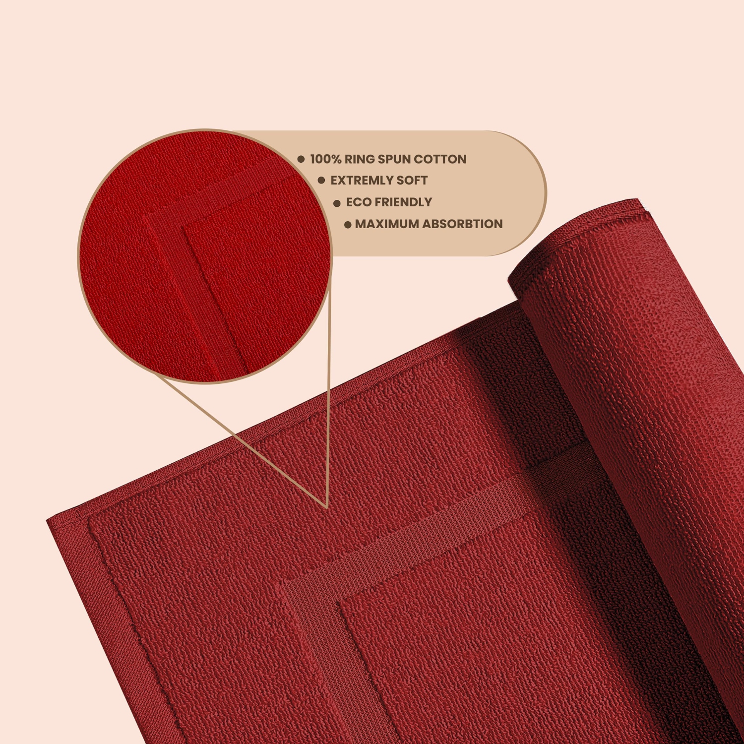 Tapis de bain Canadian Linen Yukon, paq. 2, 20 x 34&nbsp;po, coton doux et absorbant, séchage rapide, lavable, motif cadre photo, bourgogne