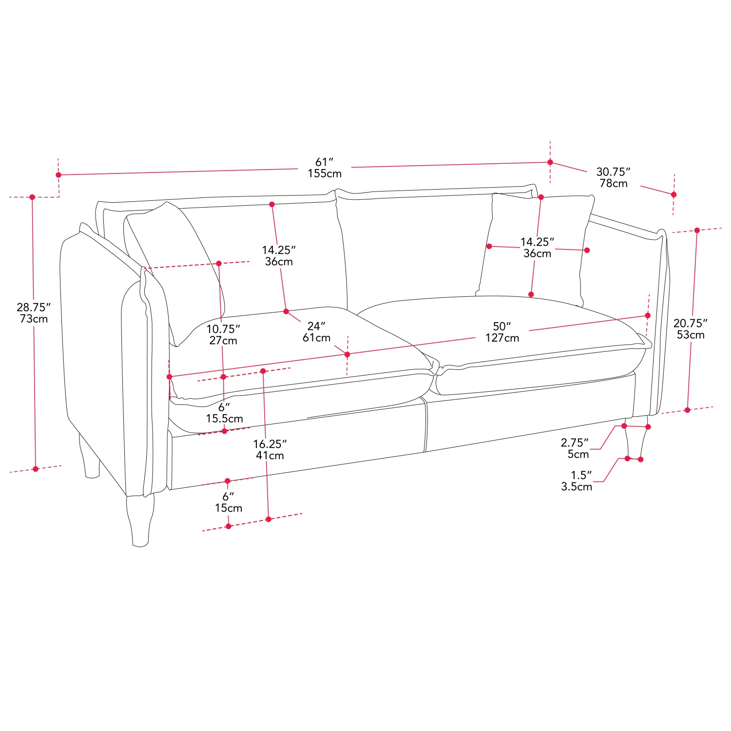 Amber & Emily Oliver Boucle Elegant Minimalist Loveseat