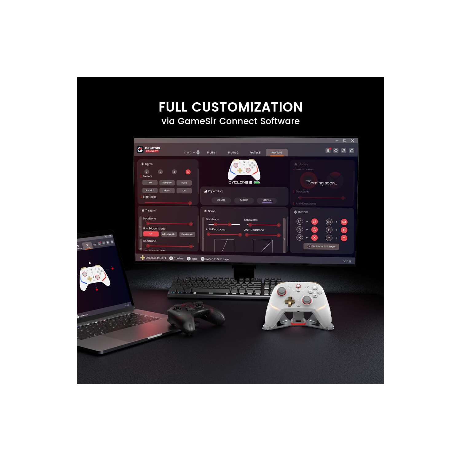 Manette Cyclone 2 de GameSir pour PC avec manches TMR Mag-Res, éclairage RVB et station de recharge pour PC, Switch, iOS, Android - Noir