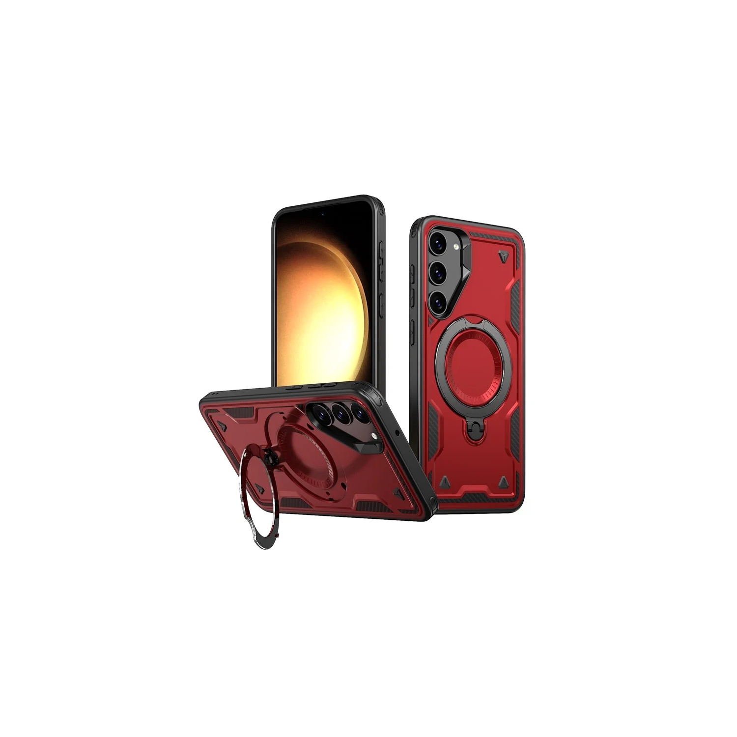 [CS] Étui antichoc avec béquille Magsafe avec anneau pour Samsung Galaxy A36/A56, rouge