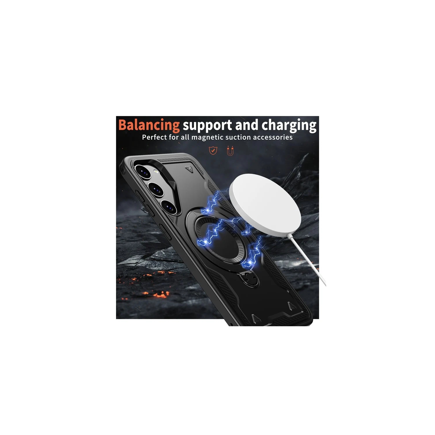 [CS] Étui antichoc avec béquille Magsafe avec anneau support pour Samsung Galaxy A36/A56, bleu marine