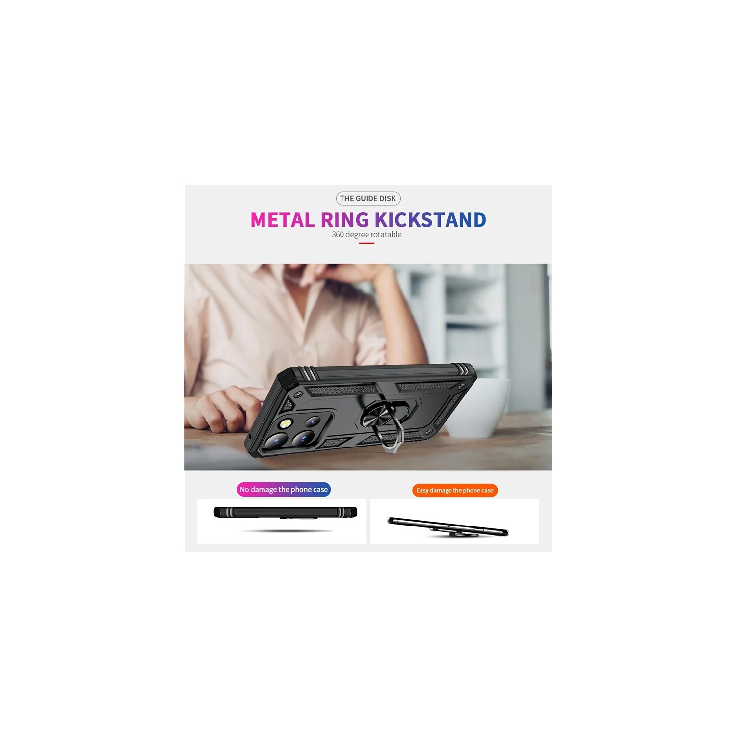 [CS] Étui hybride avec béquille magnétique et anneau pour Moto G 5G 2025/2026 de Motorola, or rose