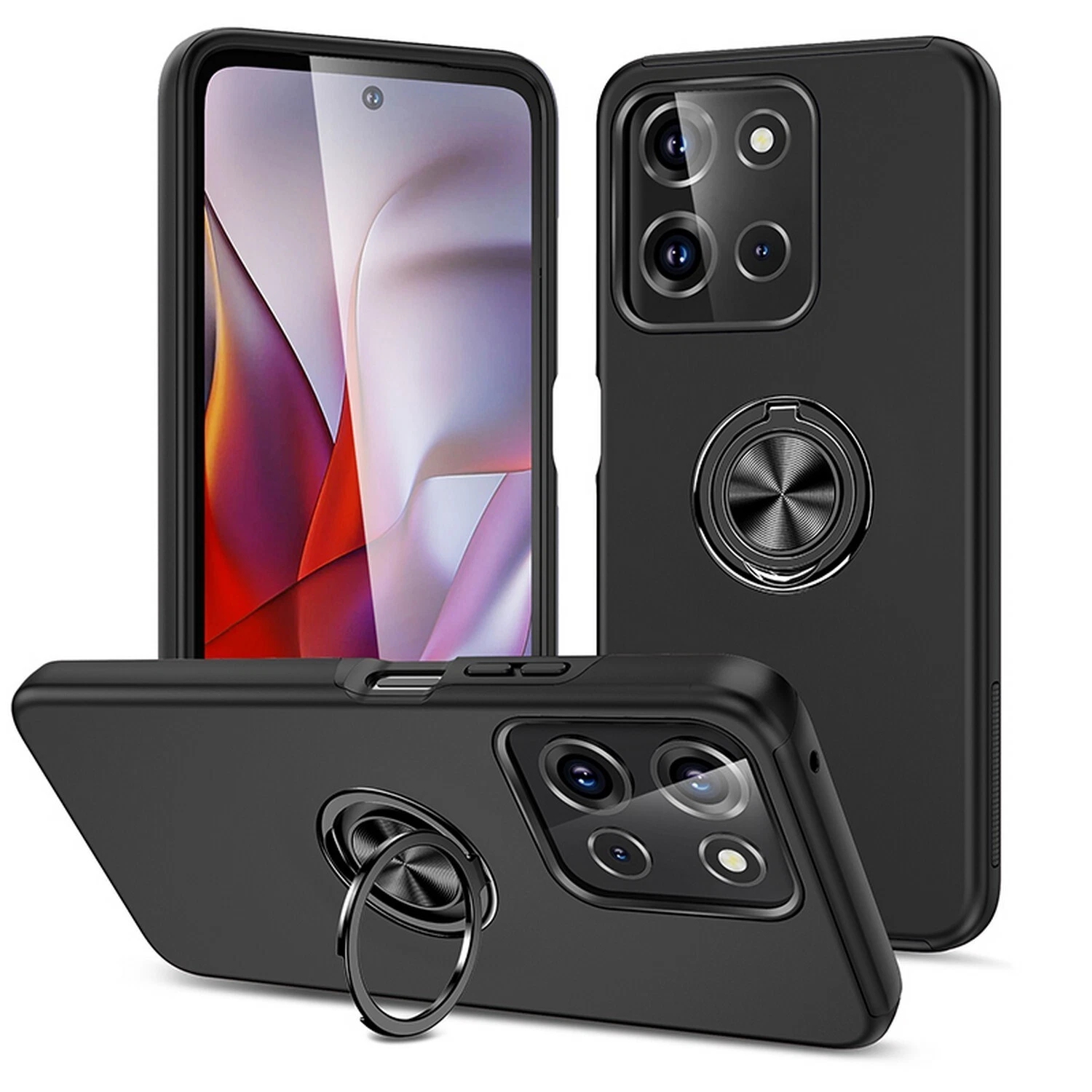 [CS] Étui à anneau invisible avec béquille magnétique hybride pour Moto G 5G de 2025 et 2026 de Motorola, noir