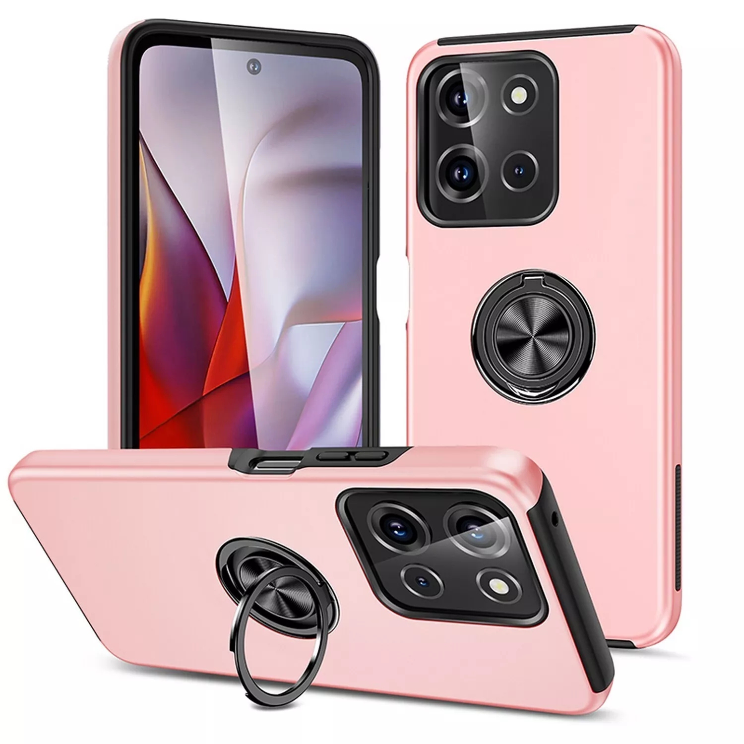 [CS] Étui à anneau invisible avec béquille magnétique hybride pour Moto G 5G de 2025 et 2026 de Motorola, or rose