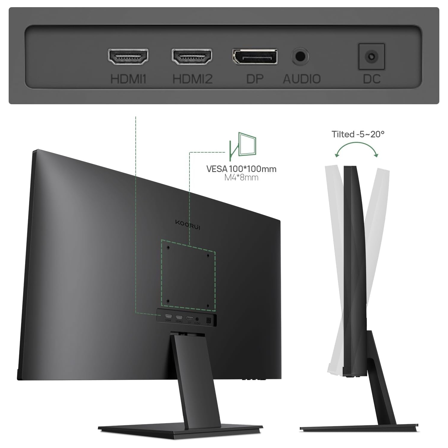 KOORUI 27" 4K UHD Monitor, IPS Display, HDR10, 90% DCI-P3, HDMI 2.0 & DisplayPort, VESA Mountable - N07