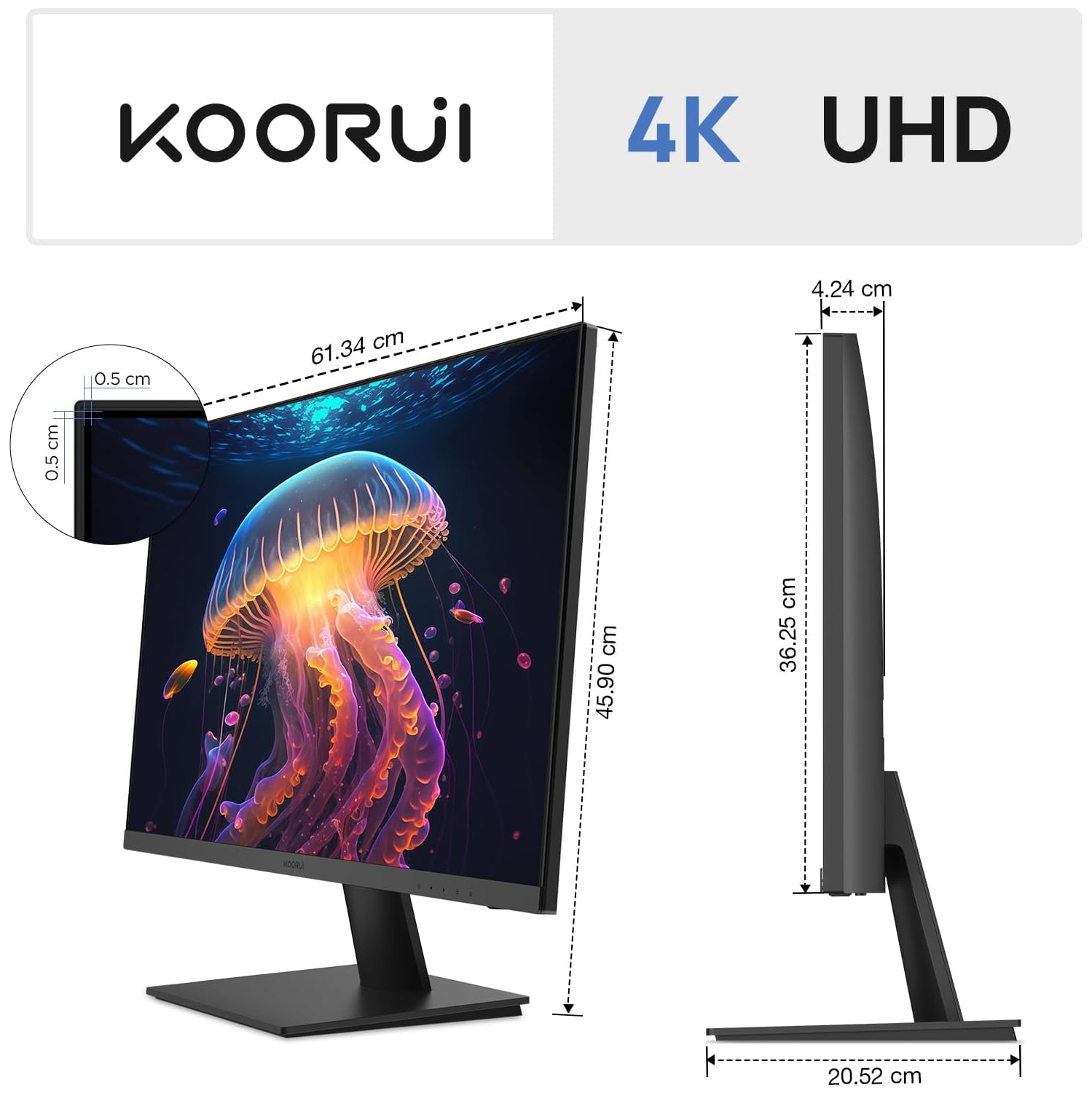 KOORUI 27" 4K UHD Monitor, IPS Display, HDR10, 90% DCI-P3, HDMI 2.0 & DisplayPort, VESA Mountable - N07