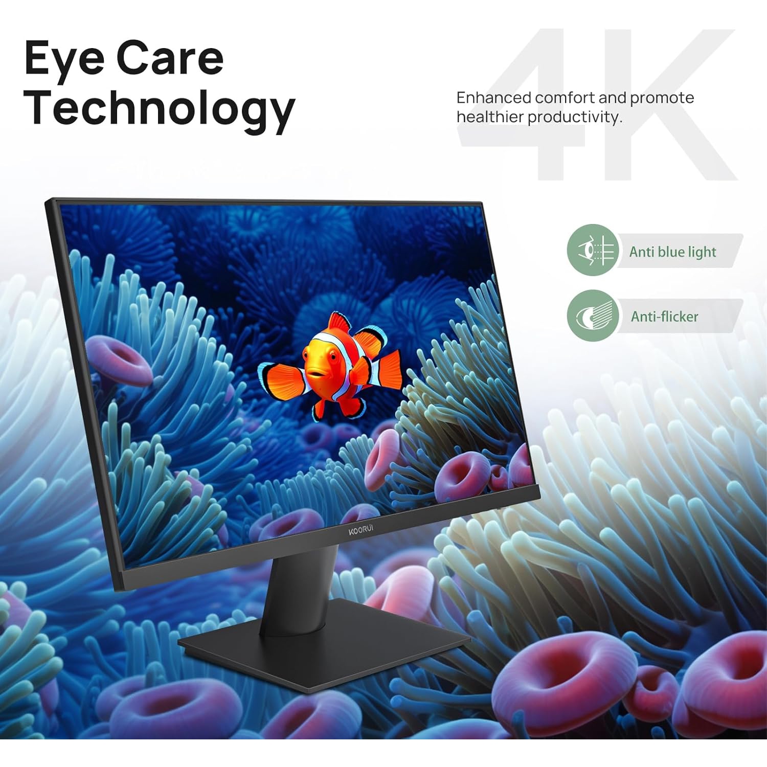 KOORUI 27" 4K UHD Monitor, IPS Display, HDR10, 90% DCI-P3, HDMI 2.0 & DisplayPort, VESA Mountable - N07
