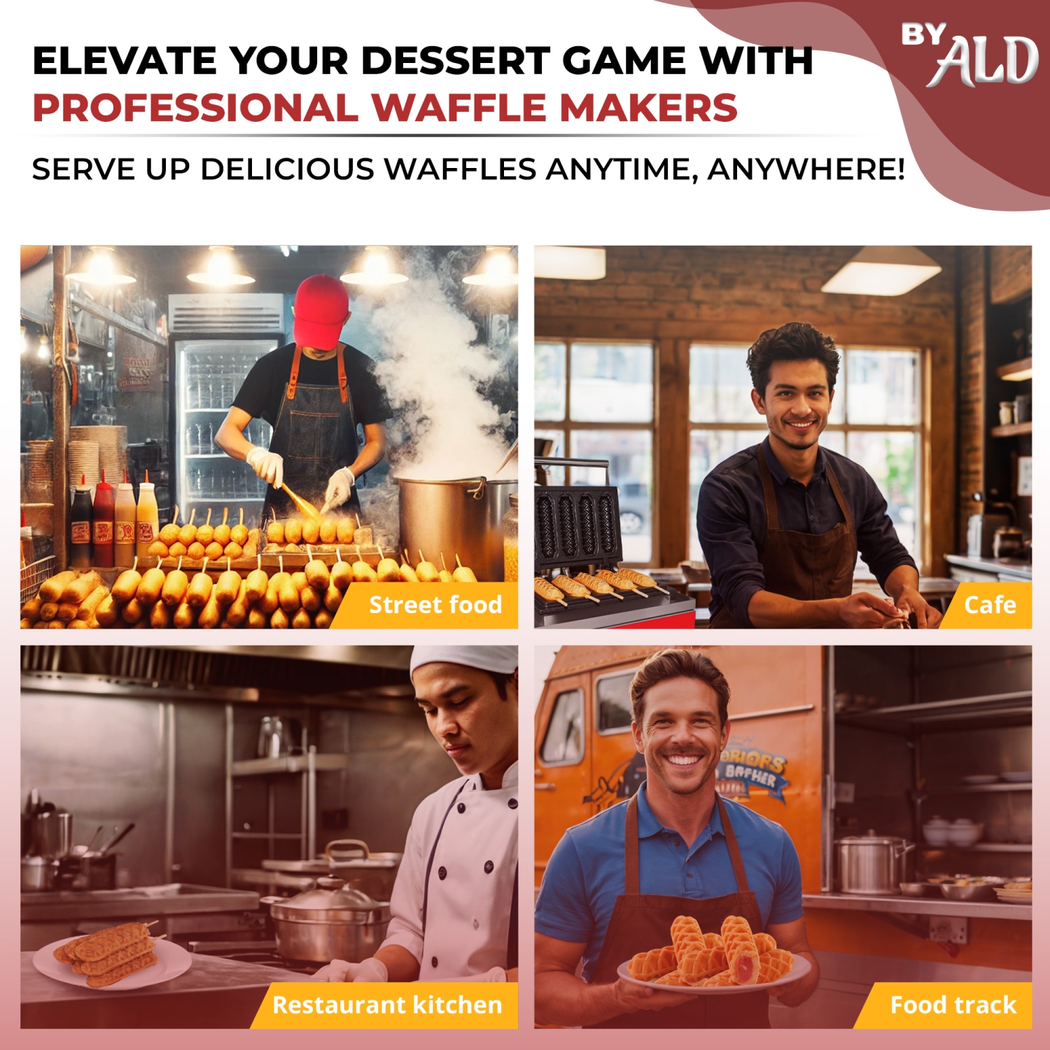 AR-EG6X Hotdog Waffle Maker | Waffle Iron for Corn Dogs | Stainless Steel | 6 Waffles on a Stick | 110V